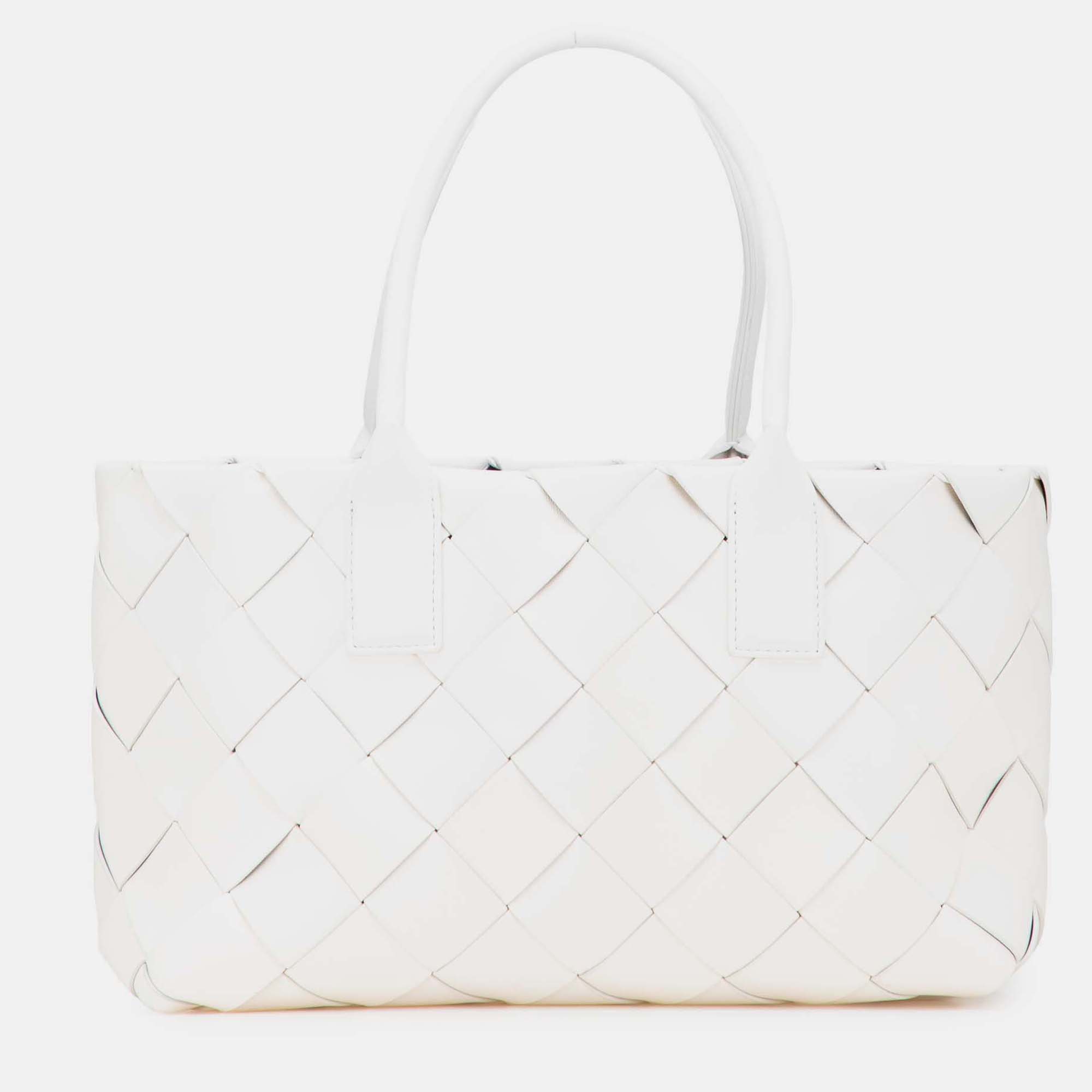 

Bottega Veneta White Small Lambskin Intrecciato Cabat Tote