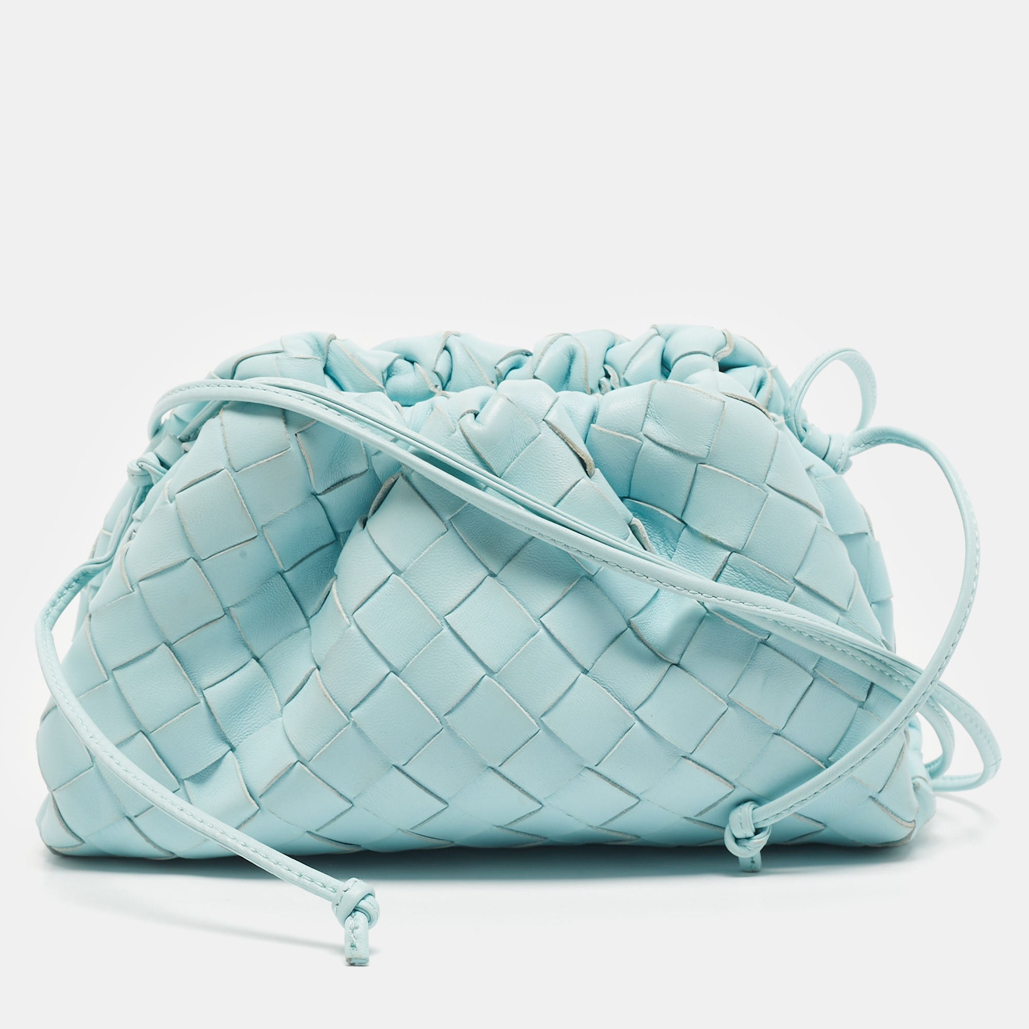 

Bottega Veneta Light Blue Intrecciato Leather Mini The Pouch Bag