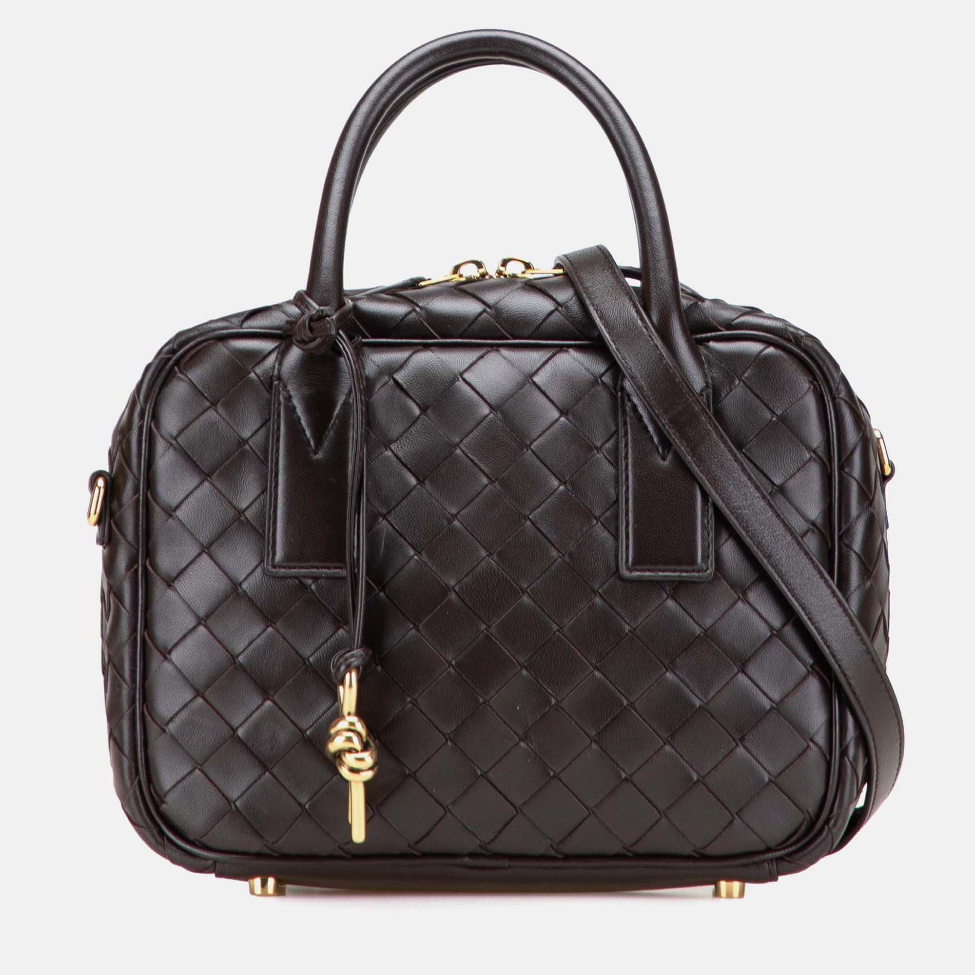 

Bottega Veneta Brown Small Lambskin Intrecciato Getaway Satchel