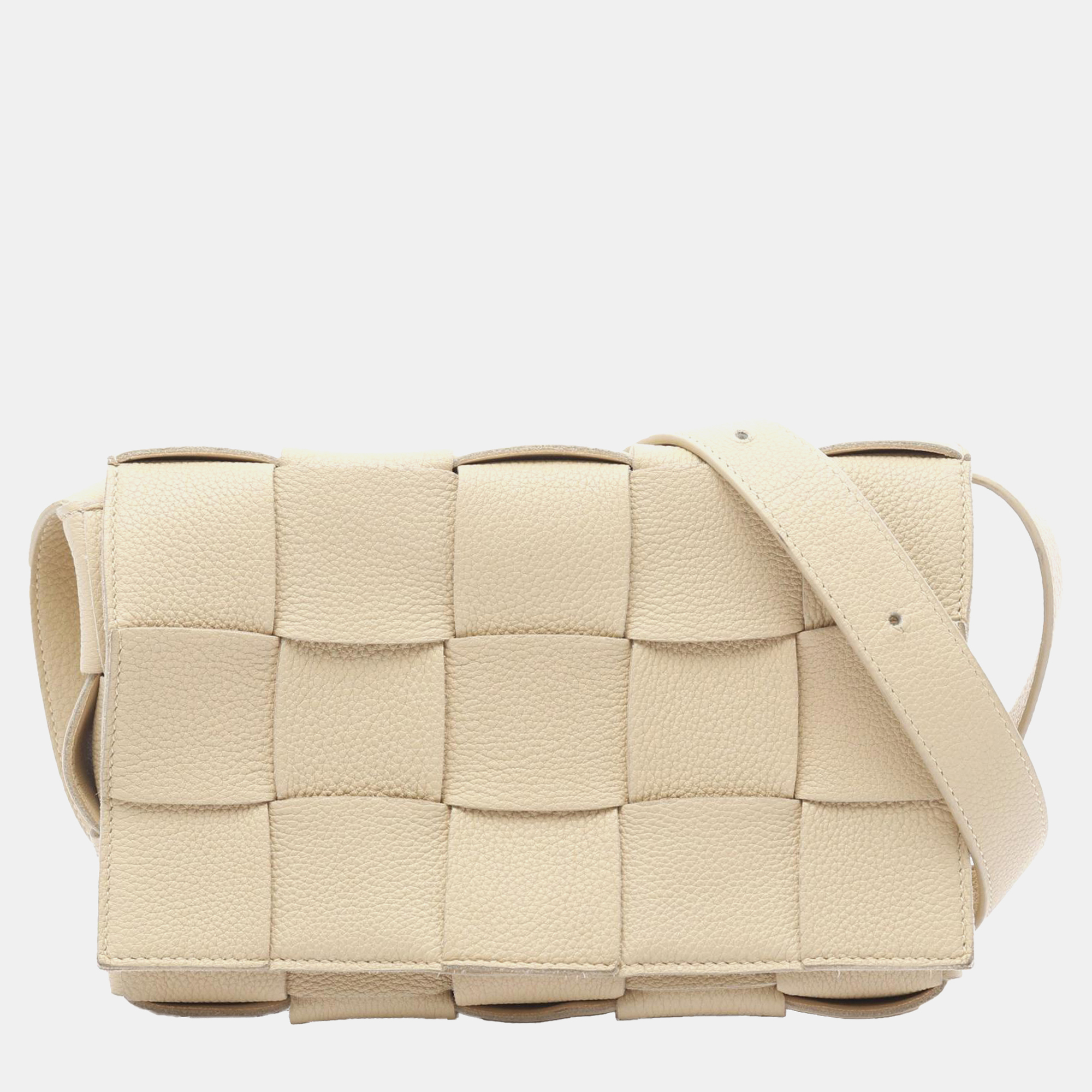 

Bottega Veneta Beige Grained Calfskin Intrecciato Cassette Crossbody