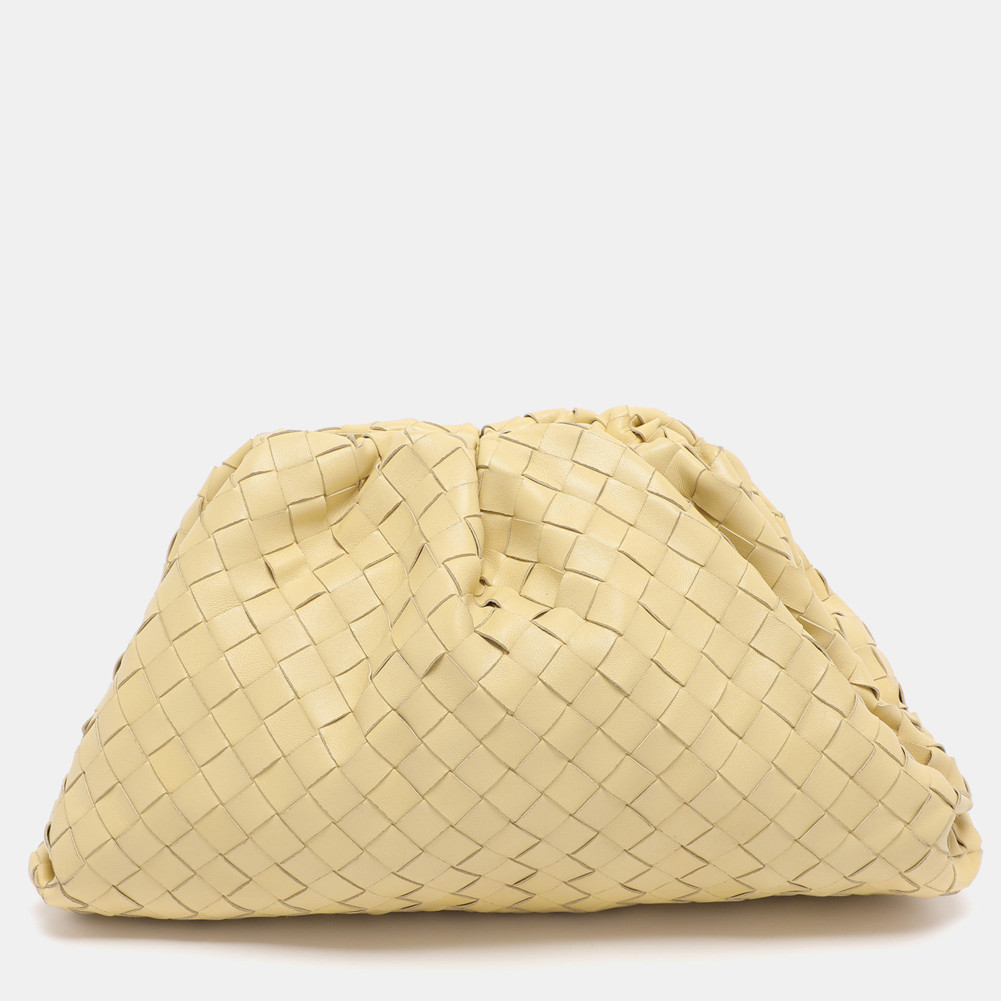 

Bottega Veneta Yellow Intrecciato Leather Large Pouch Clutch