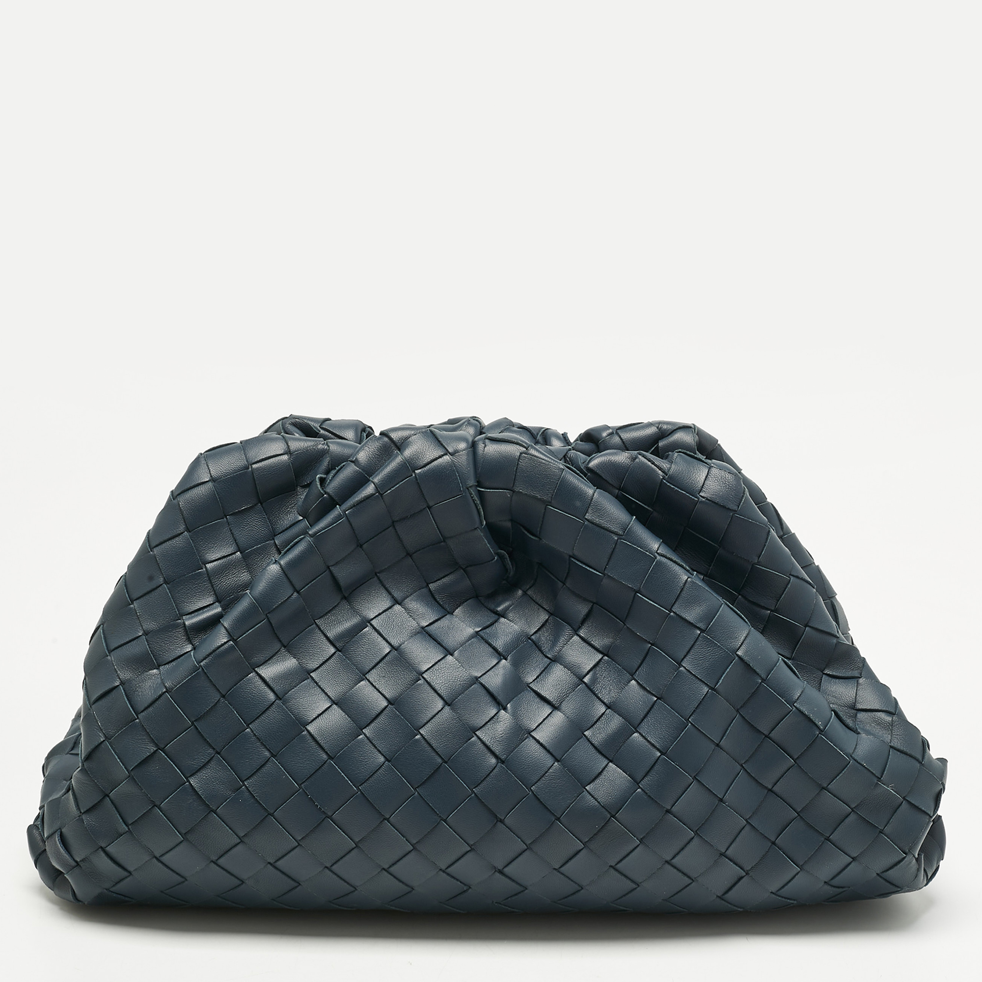 

Bottega Veneta Navy Blue Intrecciato Leather Classic The Pouch