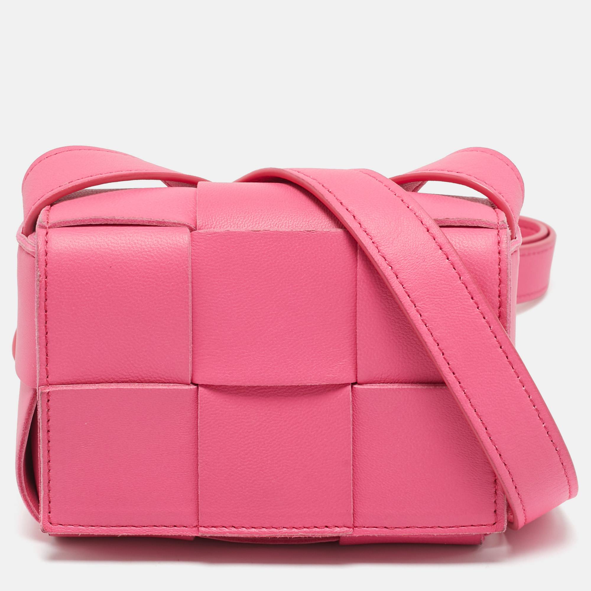 

Bottega Veneta Pink Intreccio Leather Mini Cassette Shoulder Bag