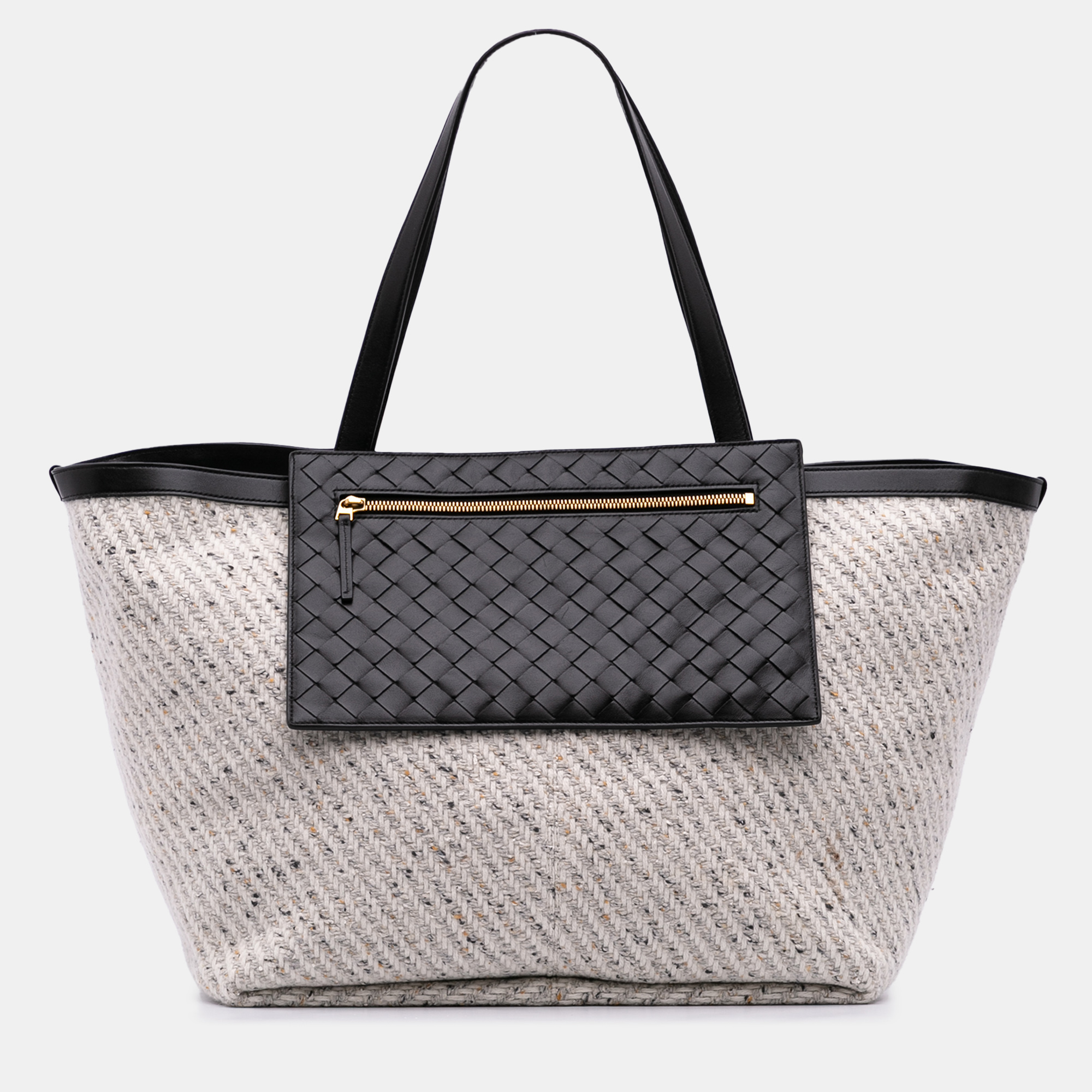 Pre-owned Bottega Veneta Grey Large Wool And Calfskin Flip Flap Tote In Gray