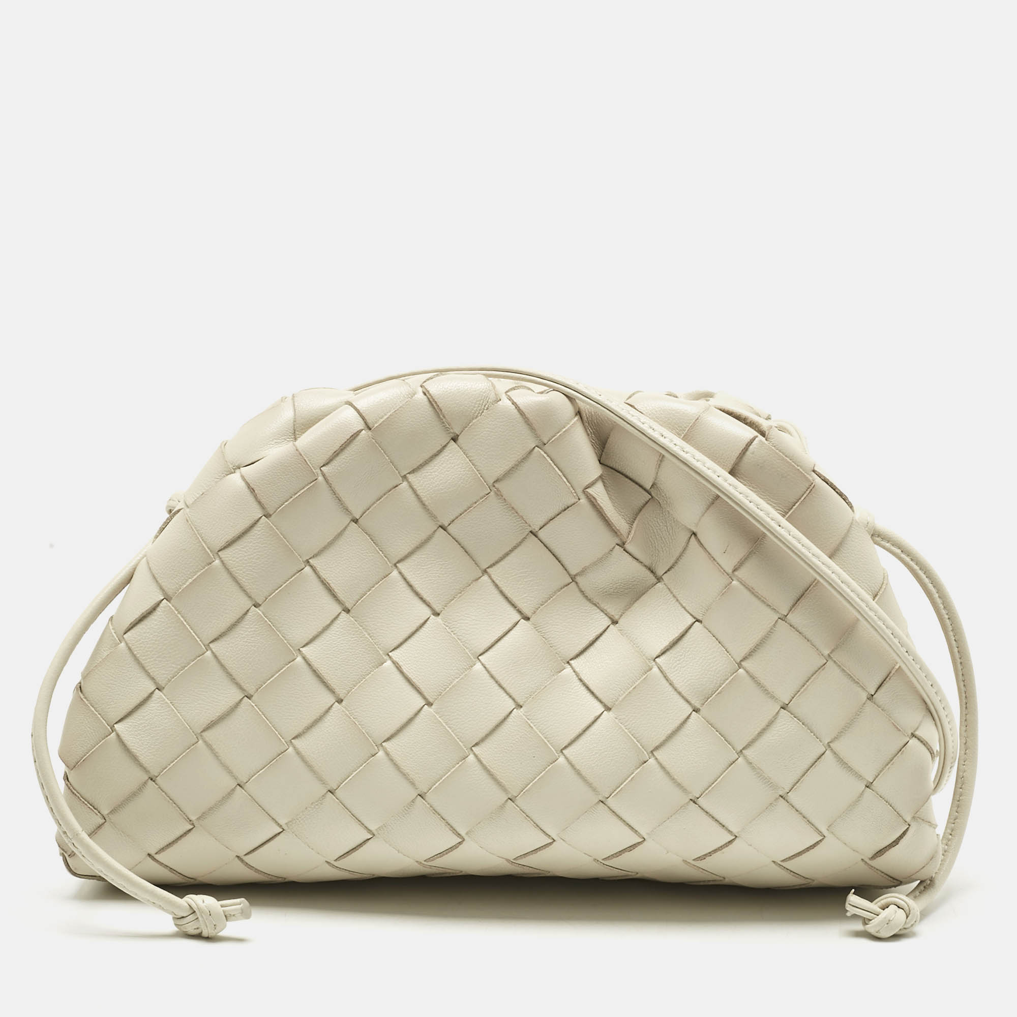 

Bottega Veneta White Intrecciato Leather Mini The Pouch Clutch