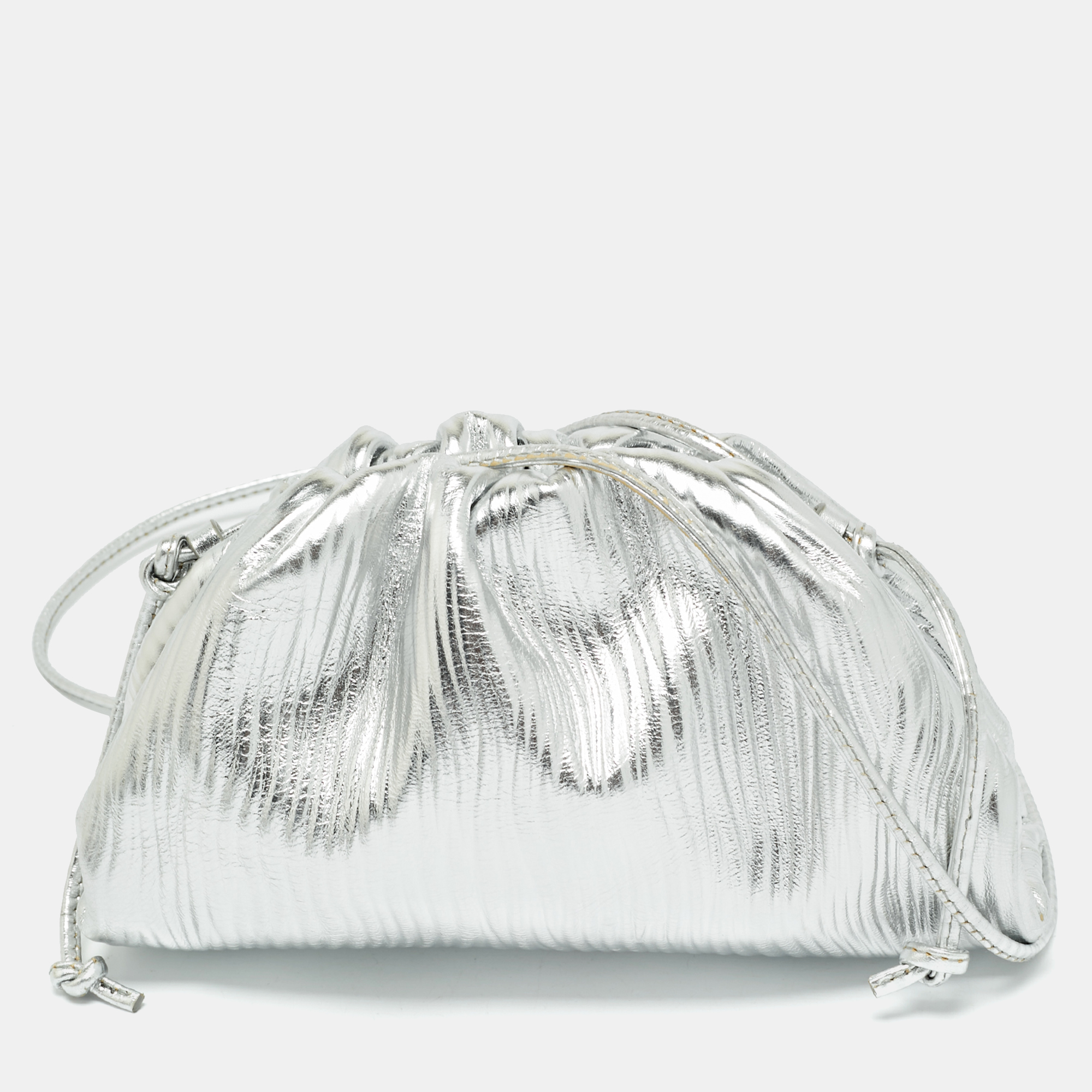 

Bottega Veneta Silver Textured Leather Mini The Pouch Bag