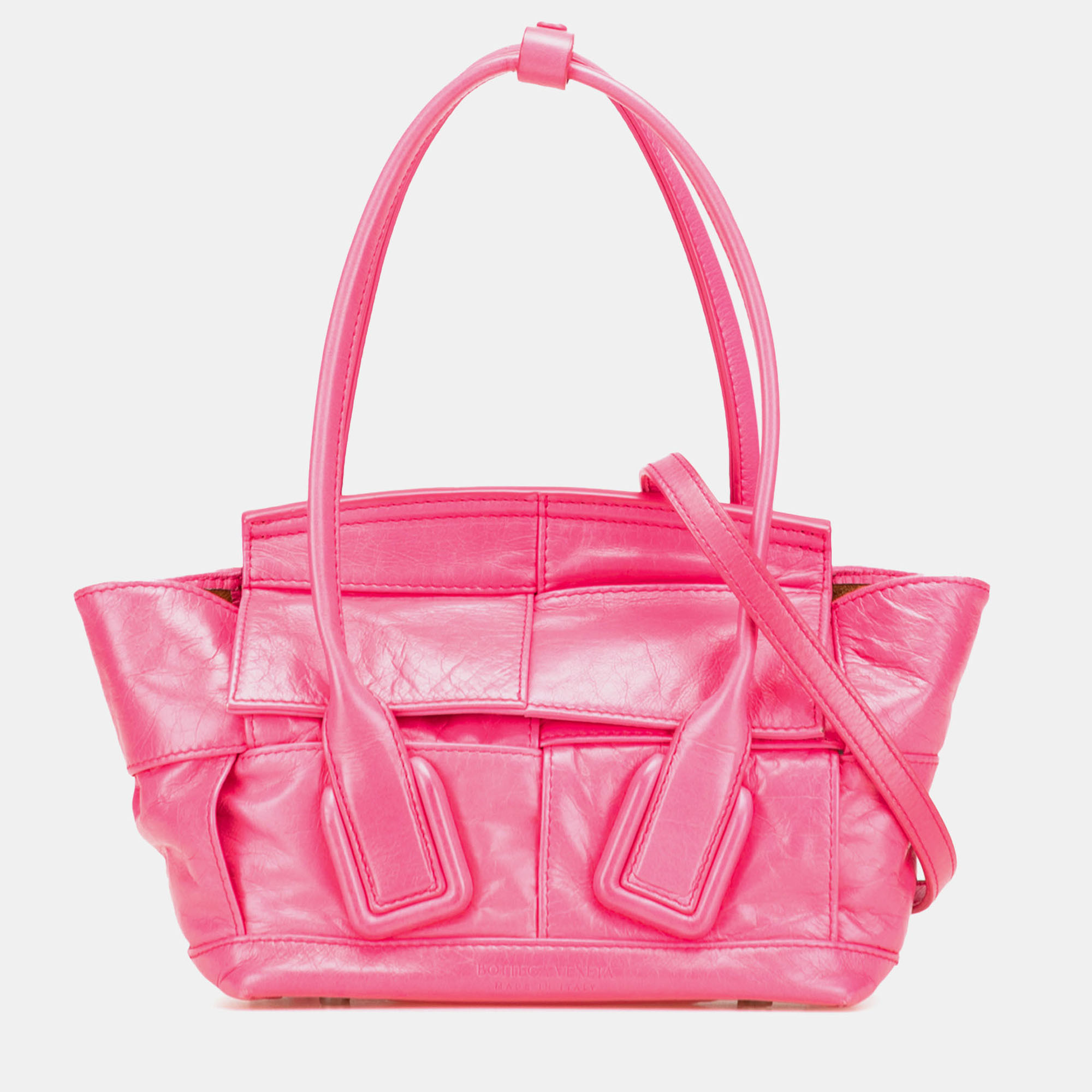 Pre-owned Bottega Veneta Pink Mini Paper Calfskin Intrecciato Arco Satchel