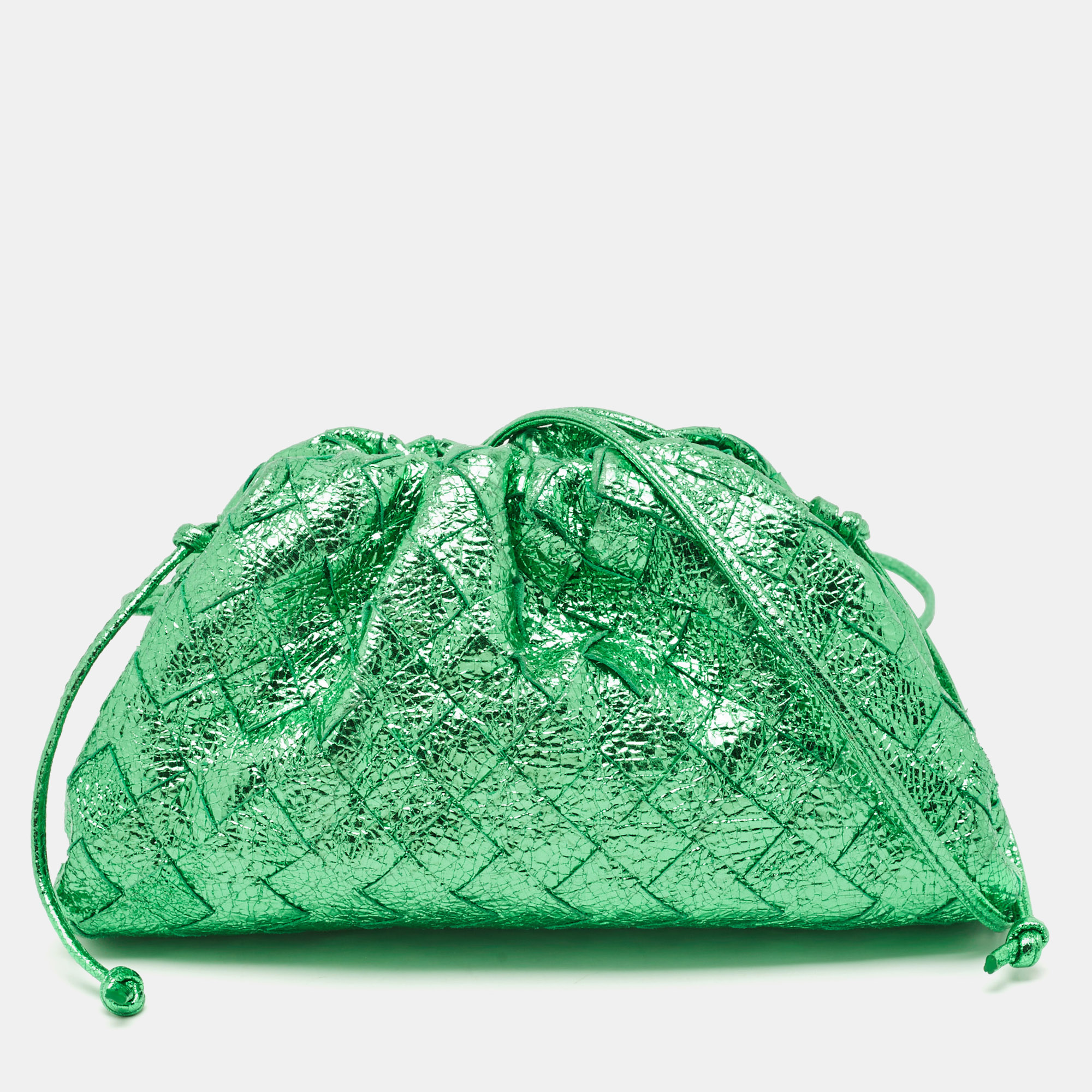 

Bottega Veneta Metallic Green Intrecciato Leather Mini The Pouch Bag