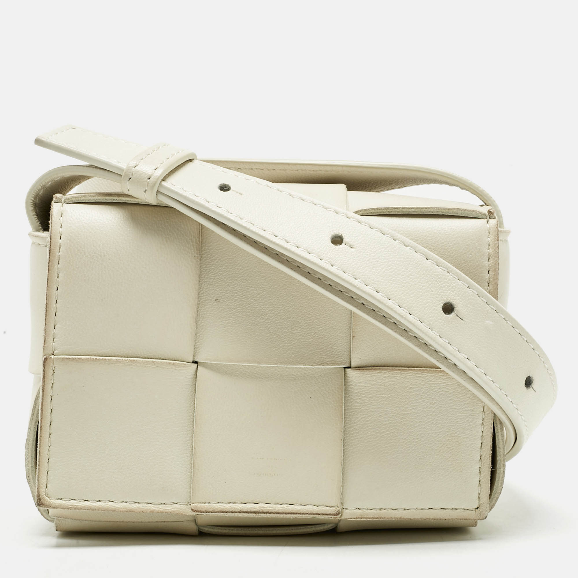 

Bottega Veneta White Intrecciato Leather Mini Cassette Crossbody Bag