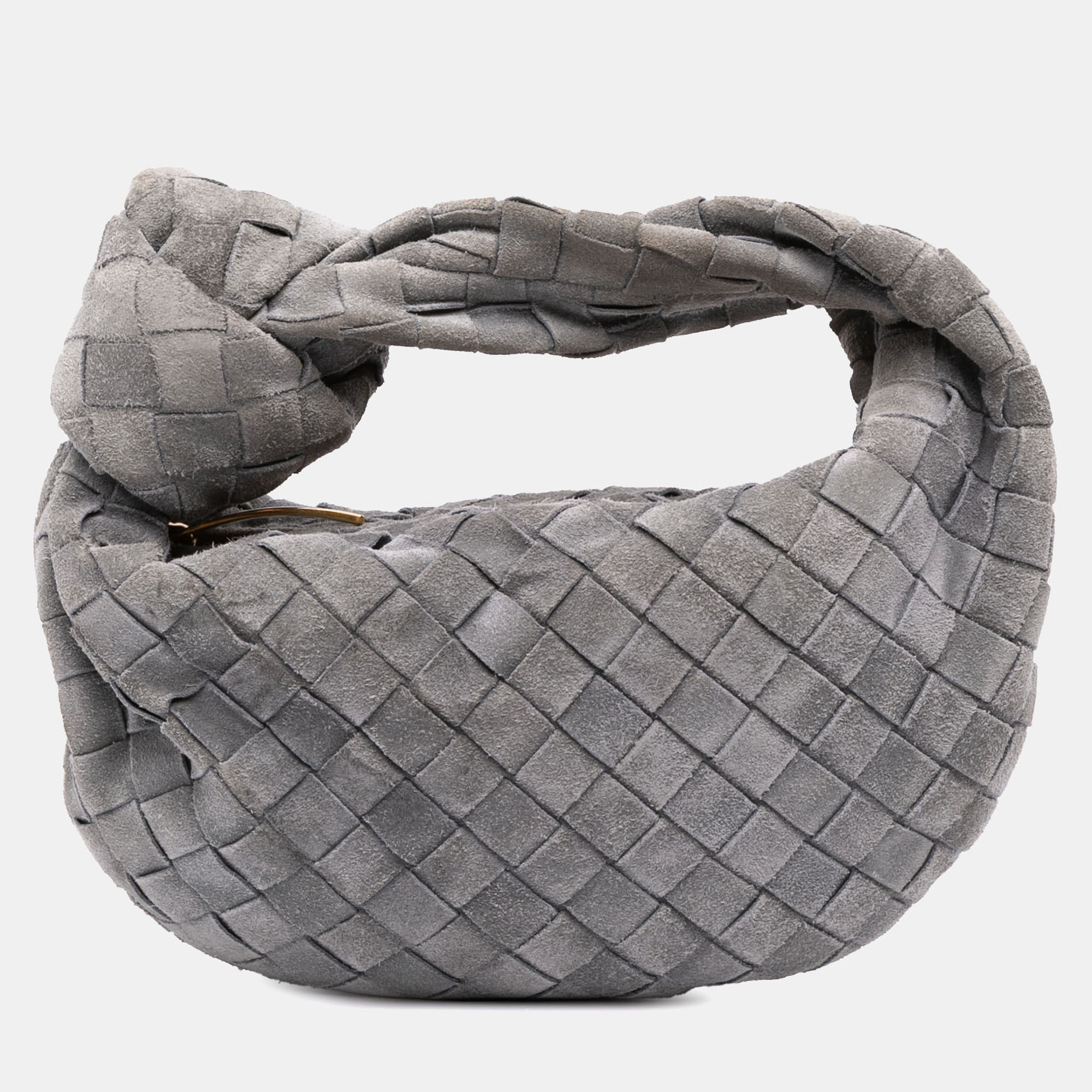Pre-owned Bottega Veneta Grey Mini Suede Intrecciato Jodie In Gray