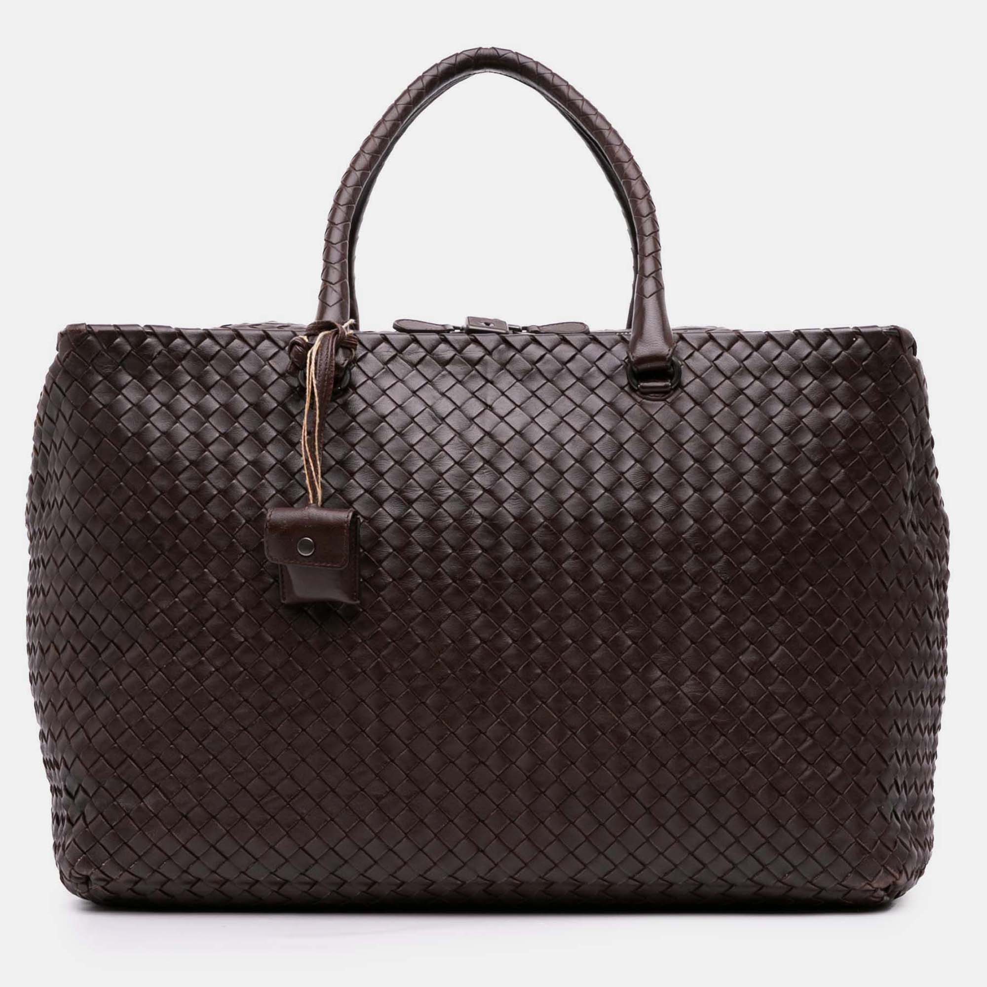 Pre-owned Bottega Veneta Brown Large Nappa Intrecciato Brick Tote