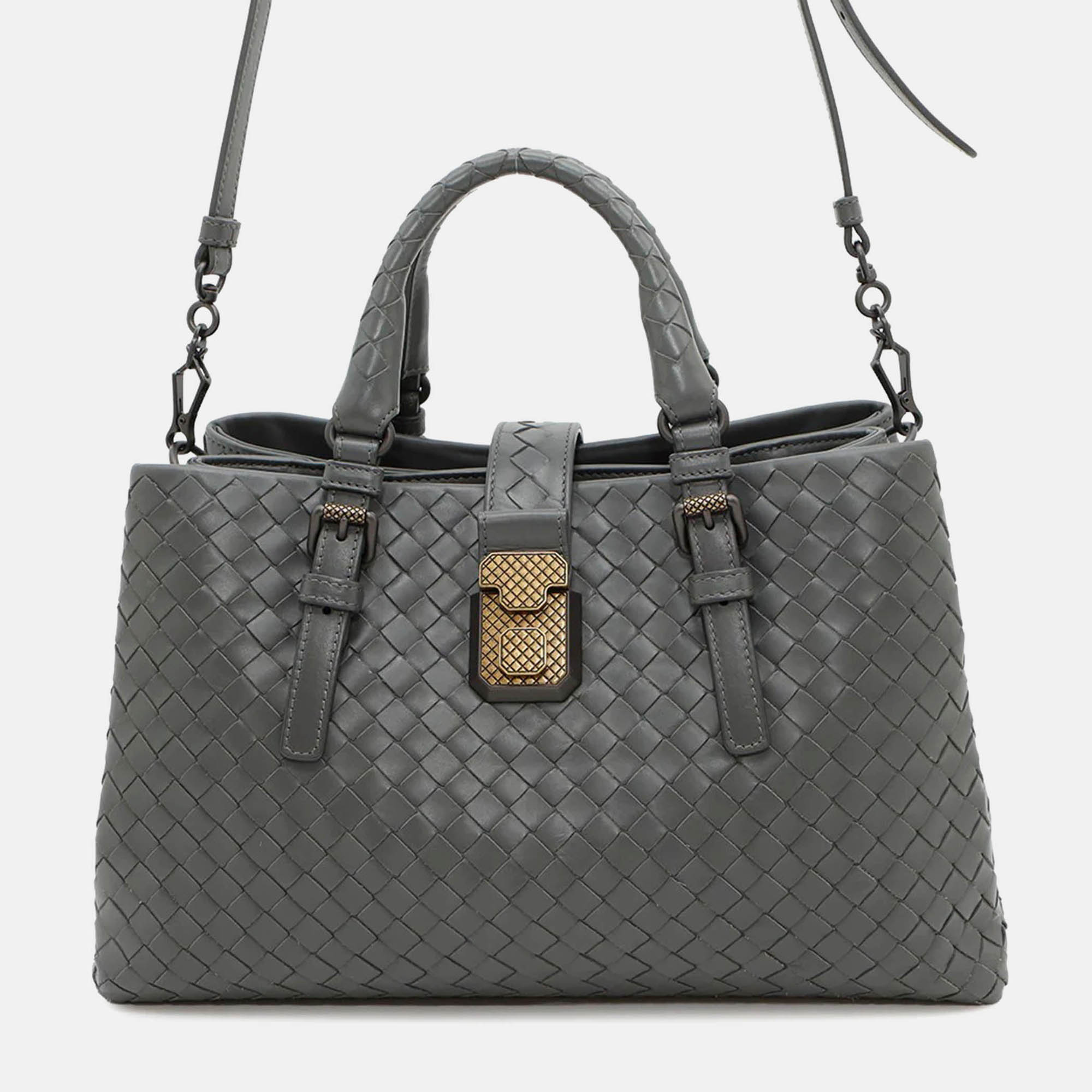 

Bottega Veneta Intrecciato Roma Gray Leather Small 2Way Handbag, Grey