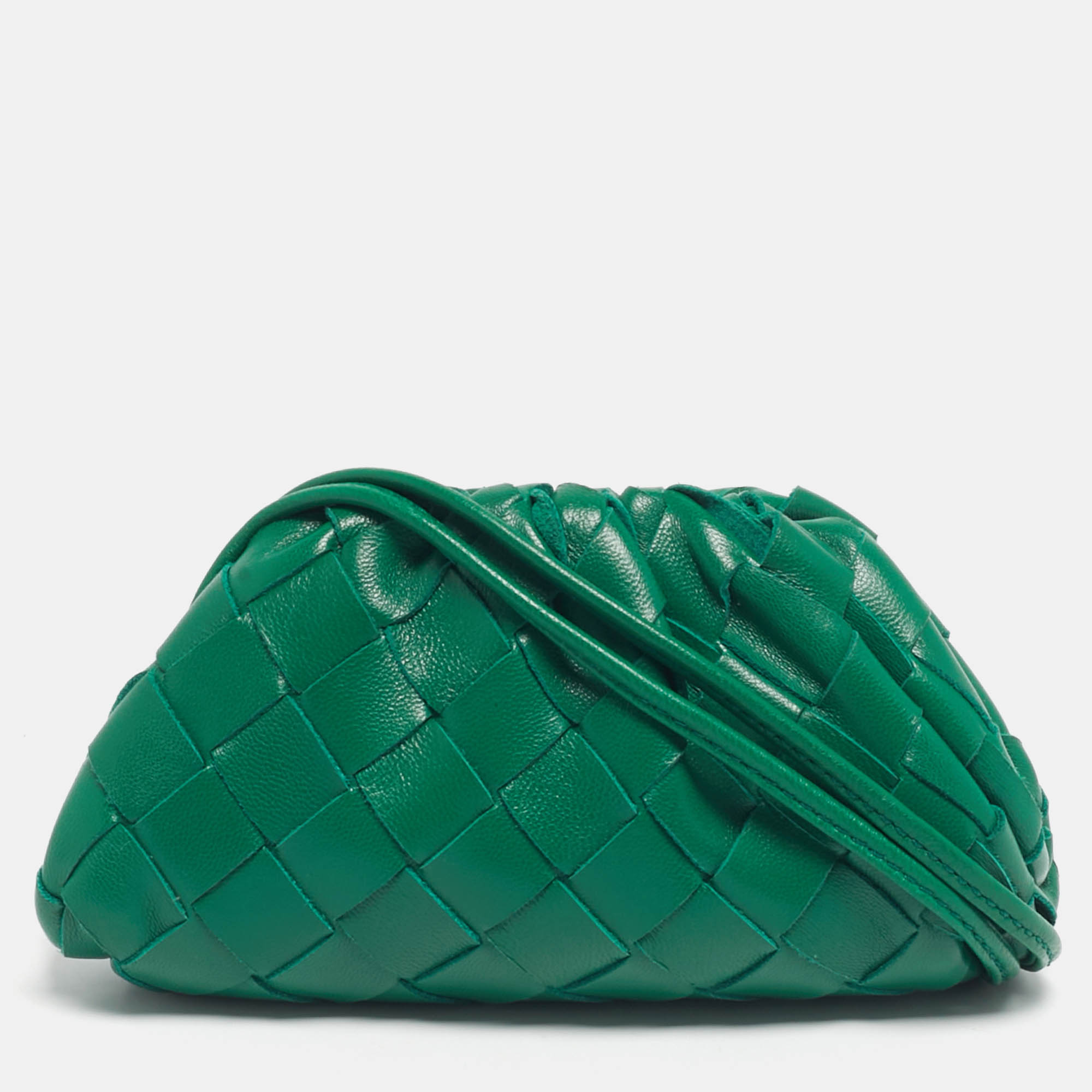 

Bottega Veneta Green Intrecciato Leather Extra Mini Pouch Bag
