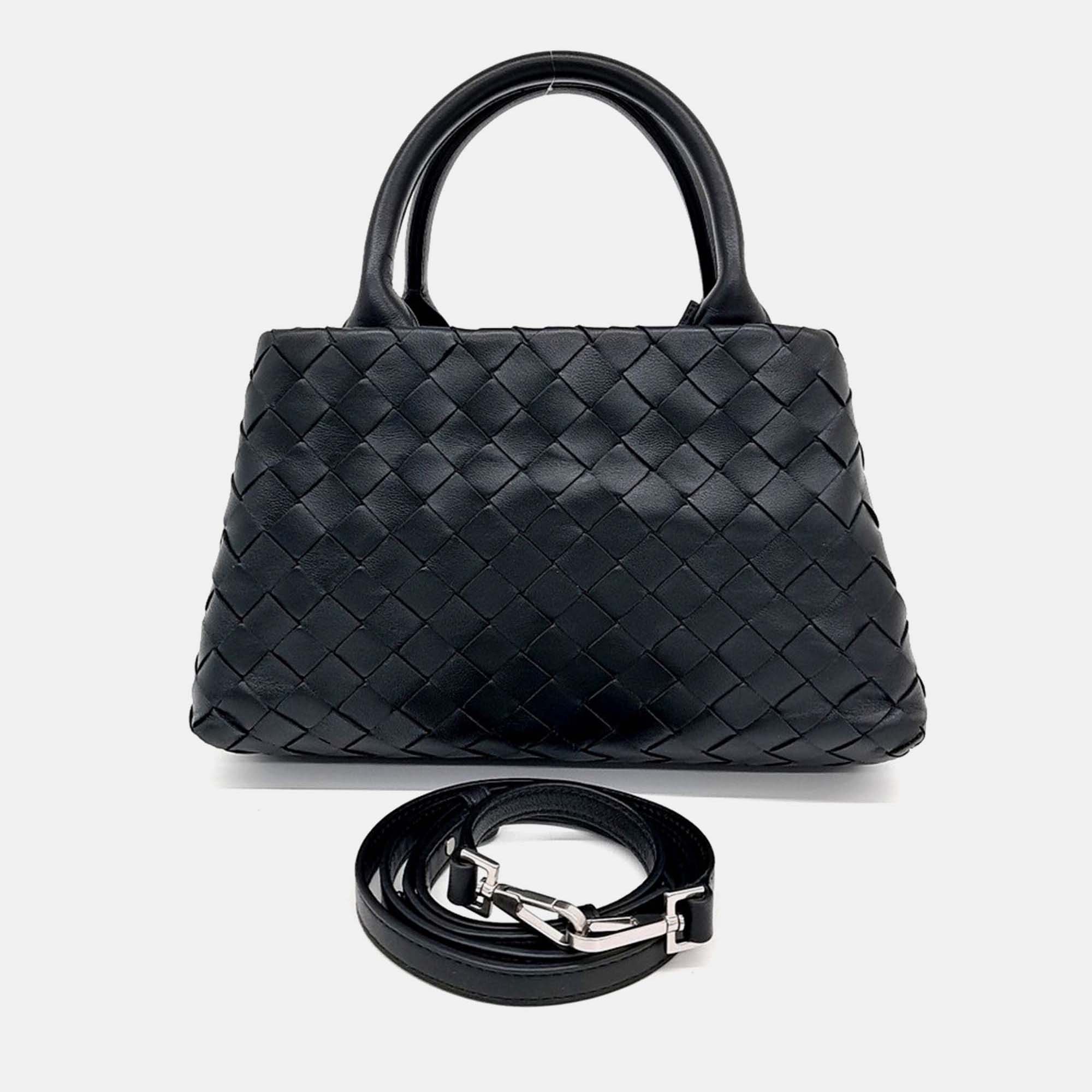 

Bottega Veneta Black Leather Mesh New Roma Bag