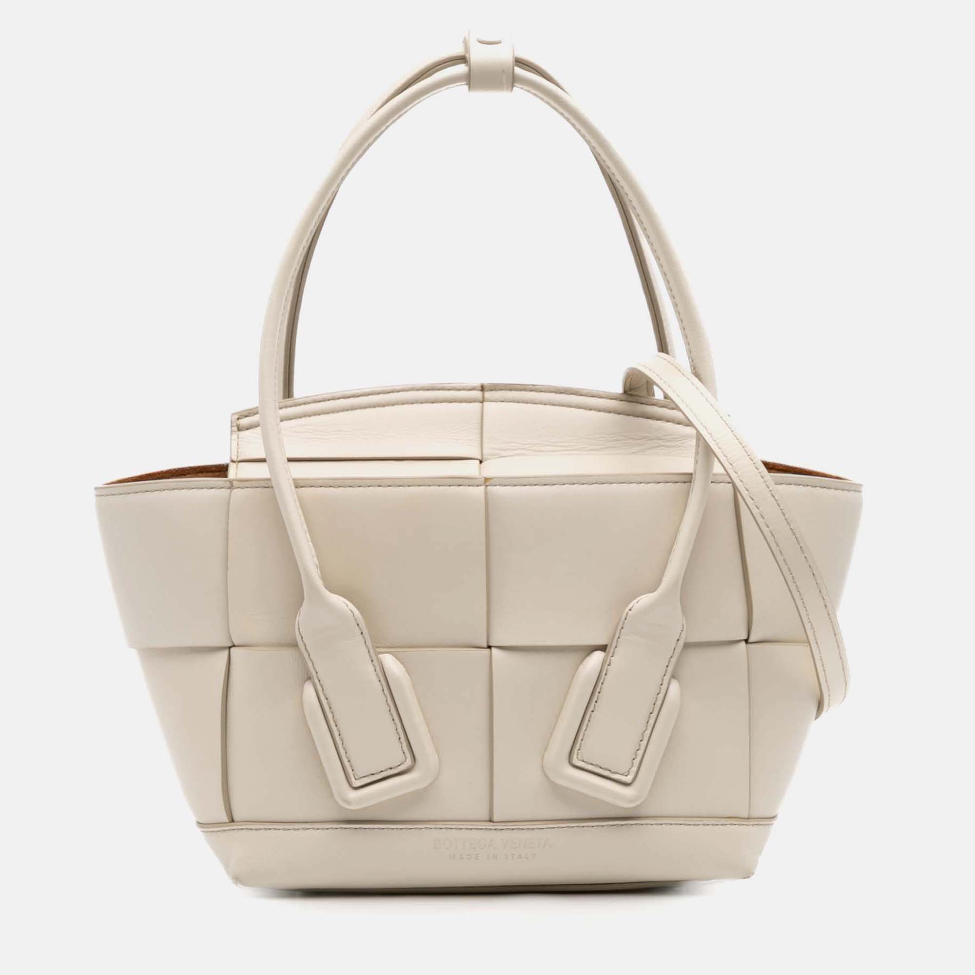 Pre-owned Bottega Veneta White Mini Calfskin Maxi Intrecciato Arco Satchel