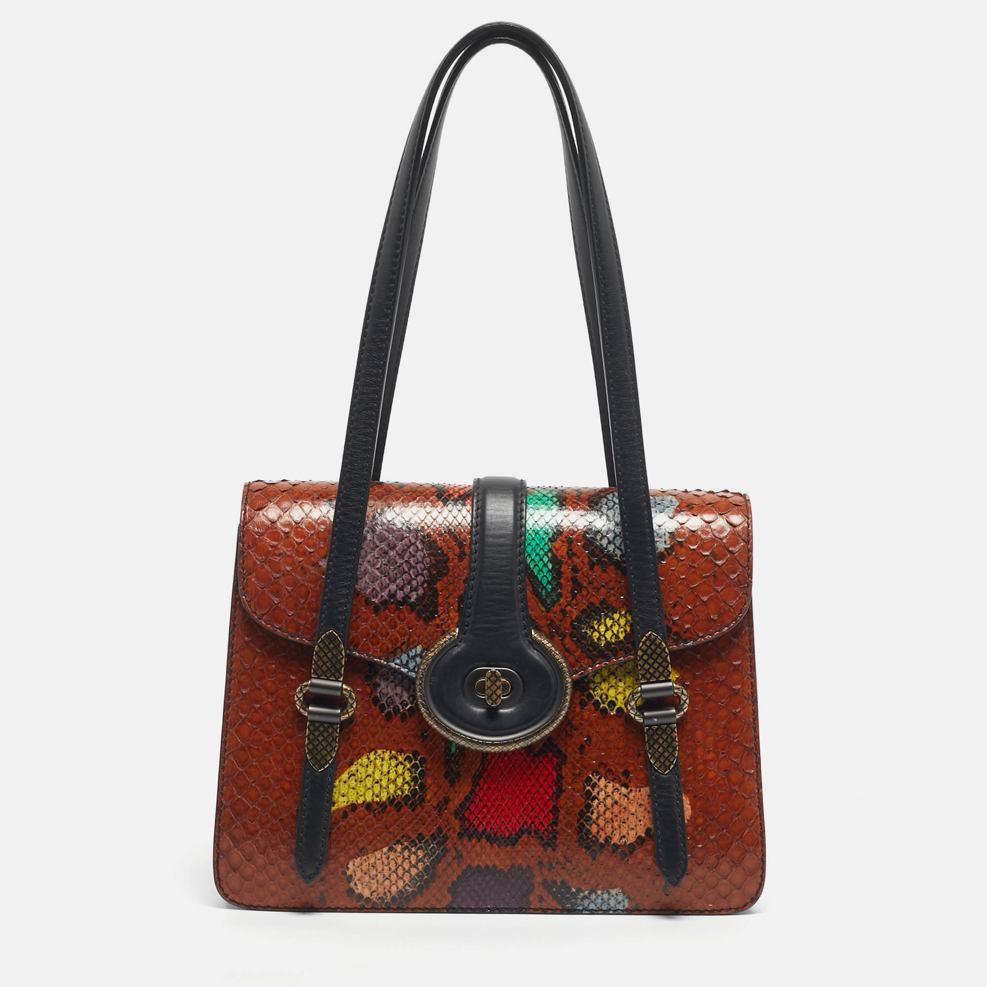 

Bottega Venetta Brown Snakeskin and Leather Mezzaluna Bag