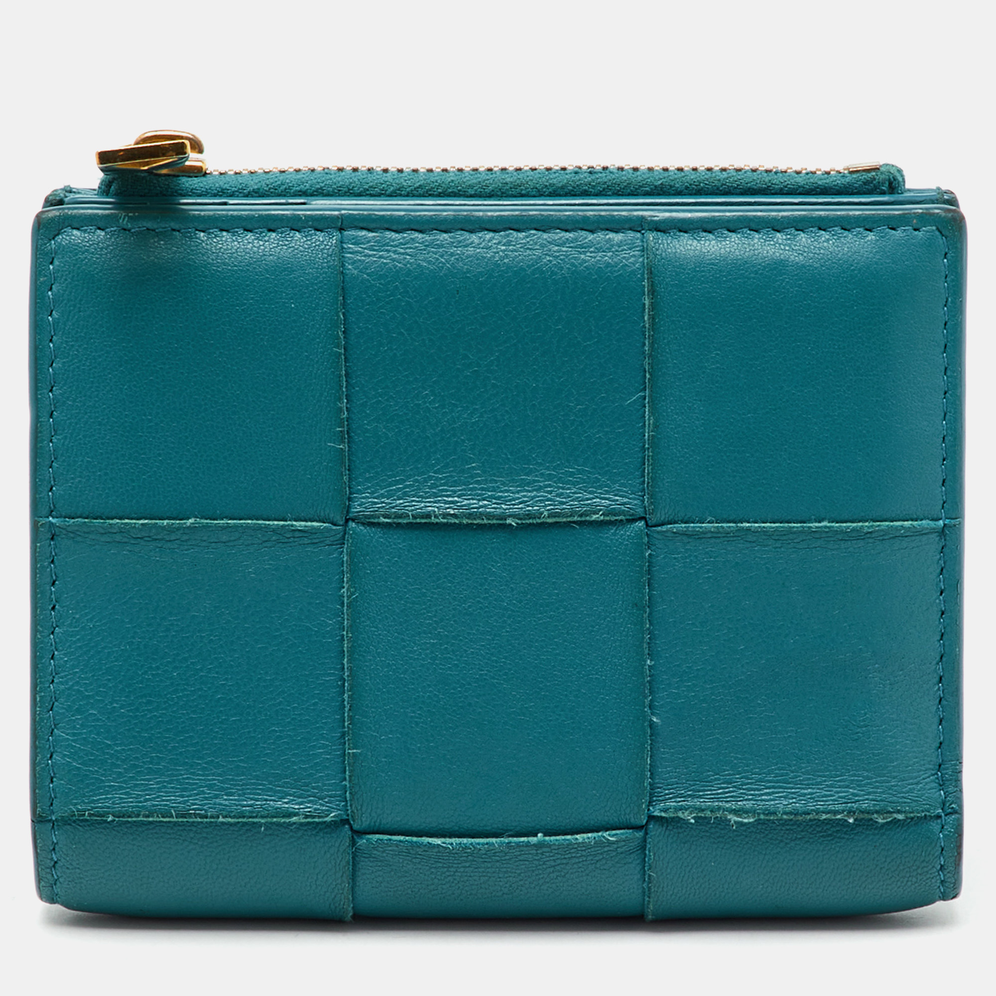

Bottega Veneta Blue Intrecciato Leather Cassette Bi-fold Zip Wallet