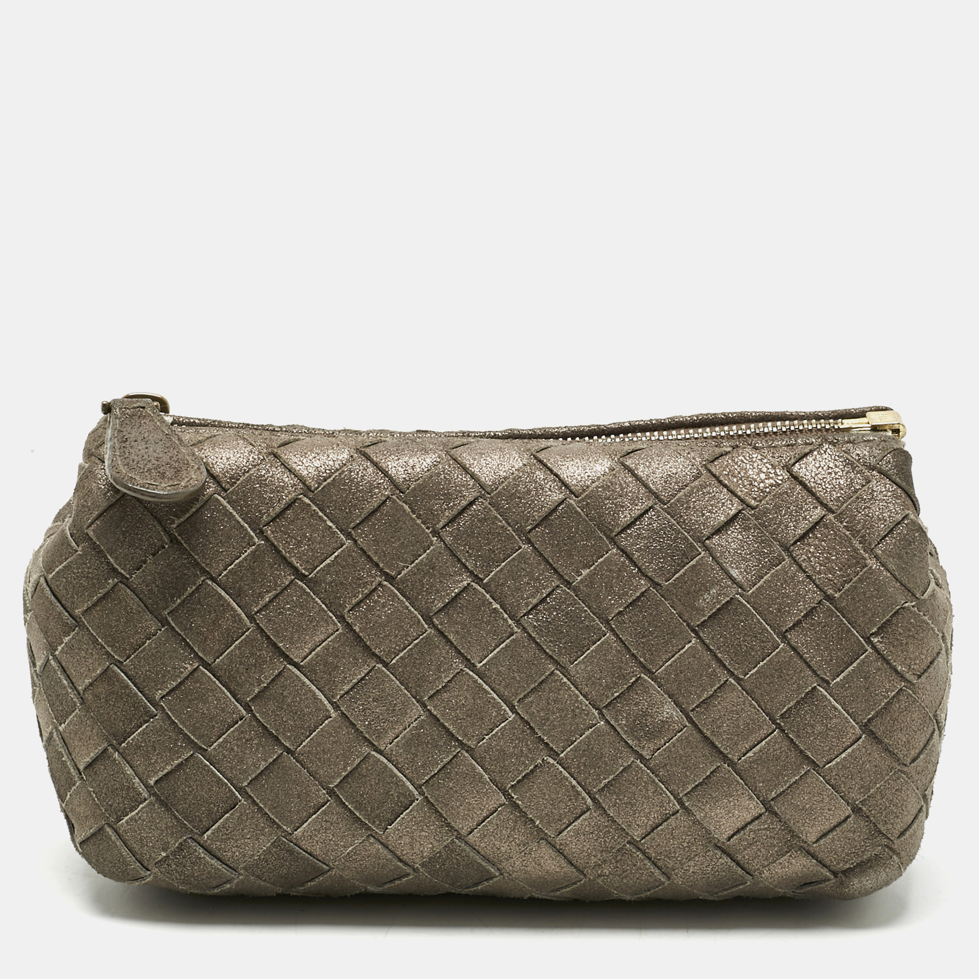 

Bottega Veneta Gold/Brown Intrecciato Suede Pouch