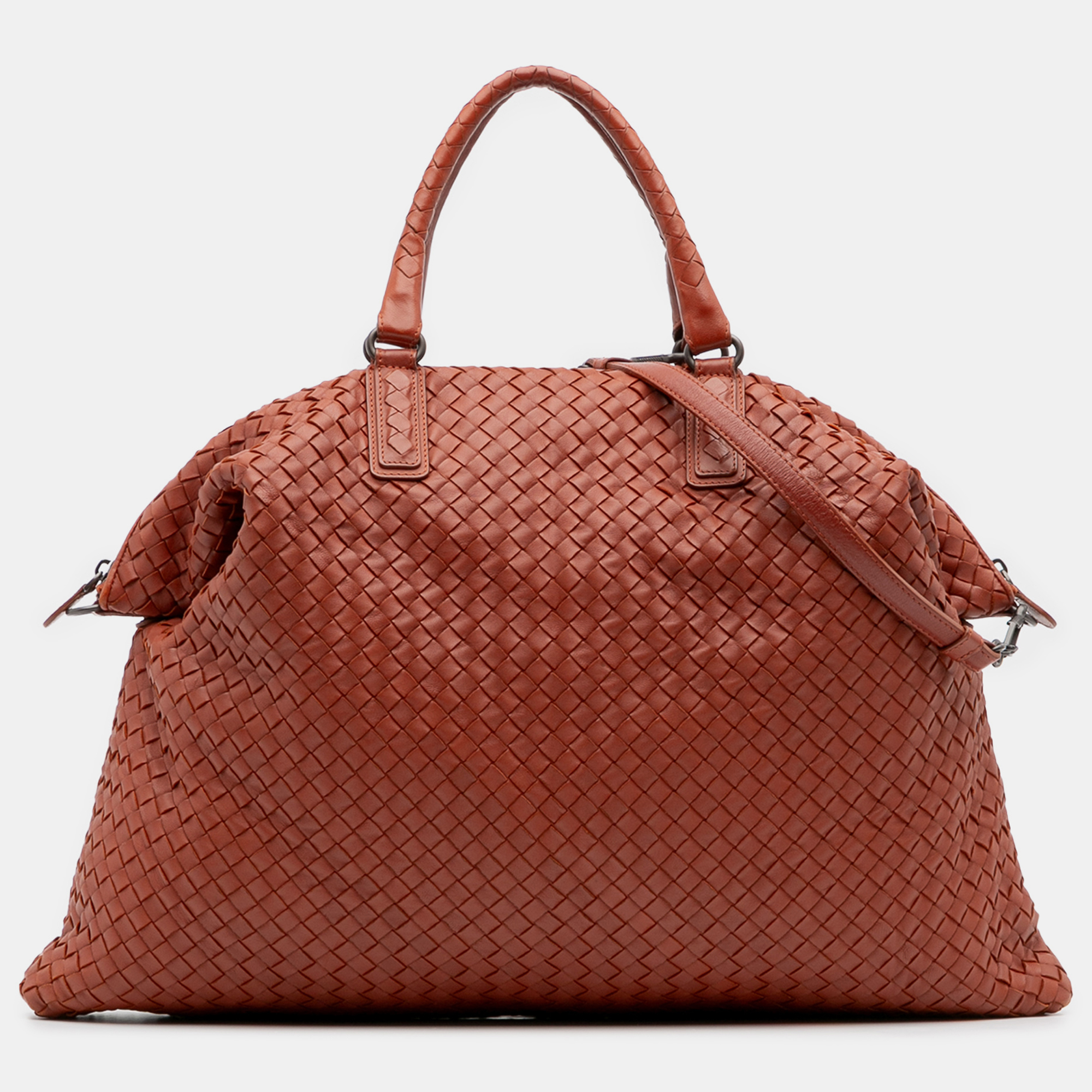 

Bottega Veneta Red Maxi Nappa Intrecciato Convertible Travel Bag