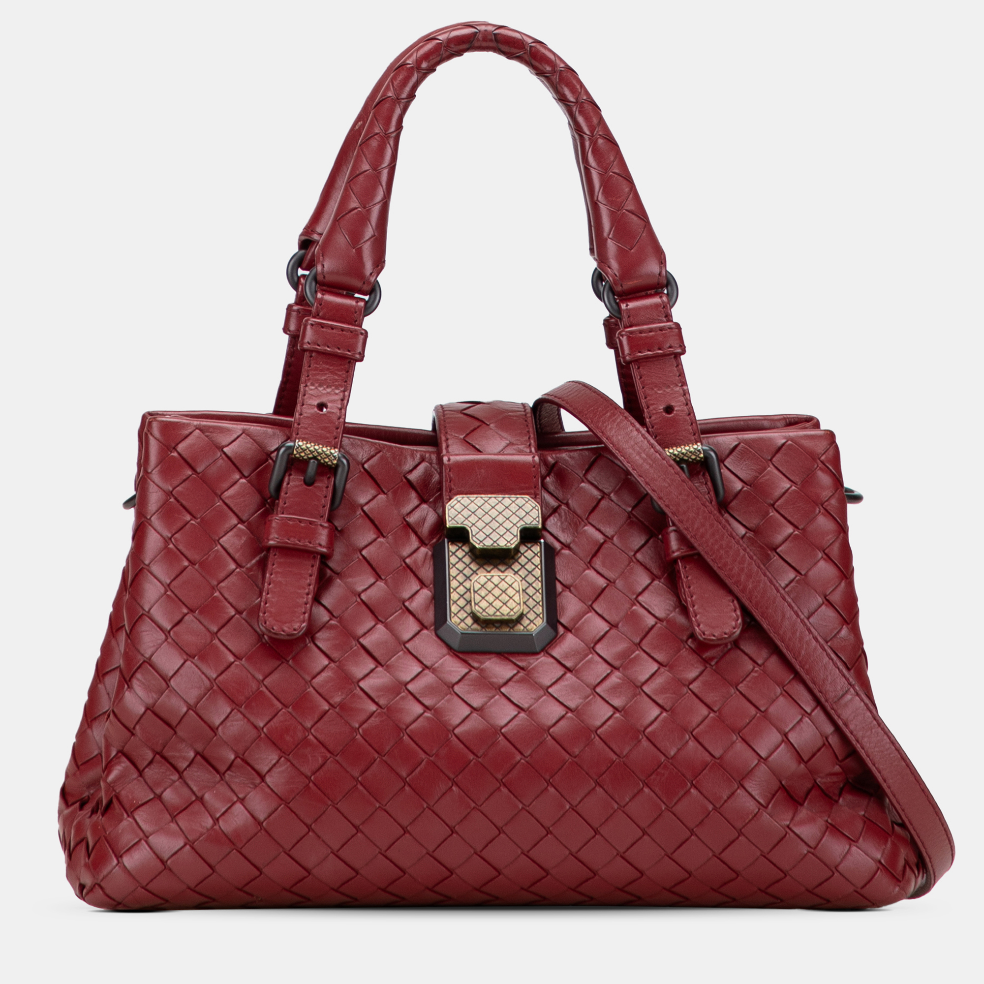 Pre-owned Bottega Veneta Red Mini Nappa Intrecciato Roma Satchel