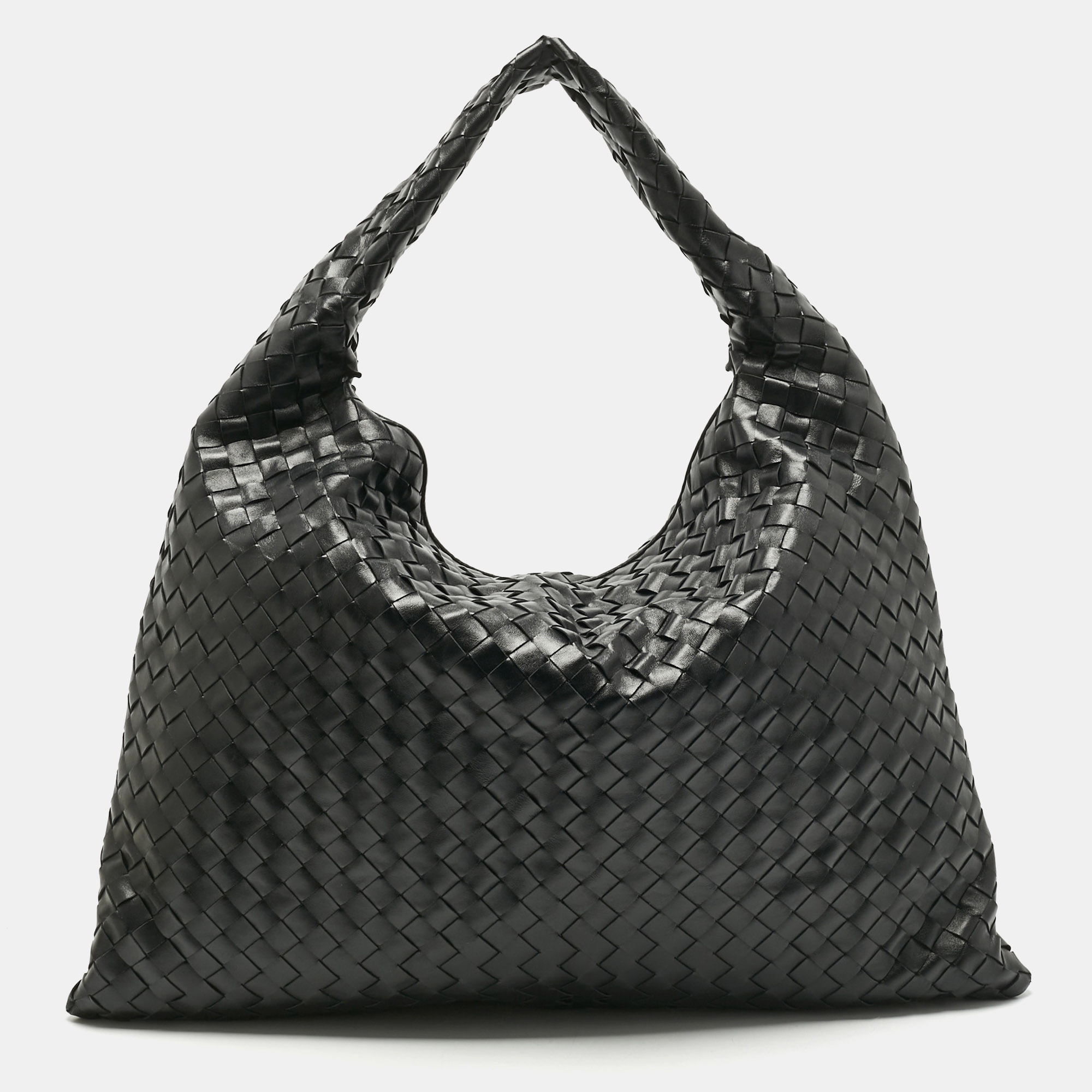 

Bottega Veneta Black Intrecciato Leather Large Hop Shoulder Bag