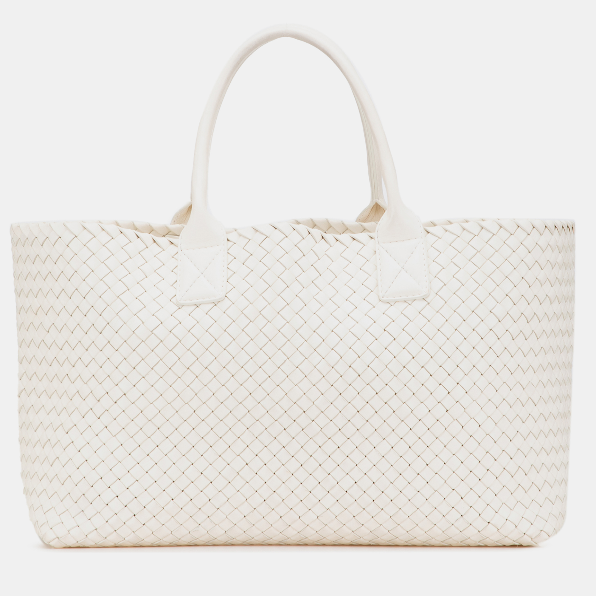 

Bottega Veneta Medium Lambskin Intreccio Cabat Tote, White