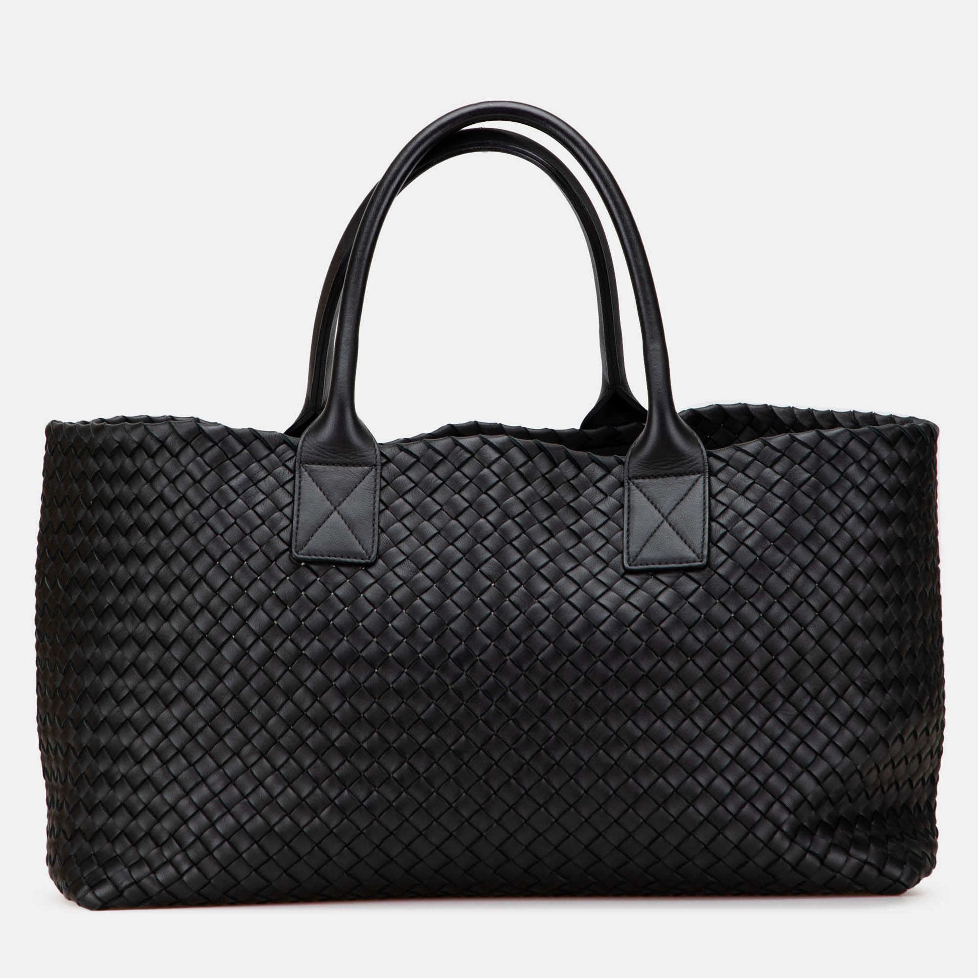 

Bottega Veneta Black Medium Lambskin Intreccio Cabat Tote