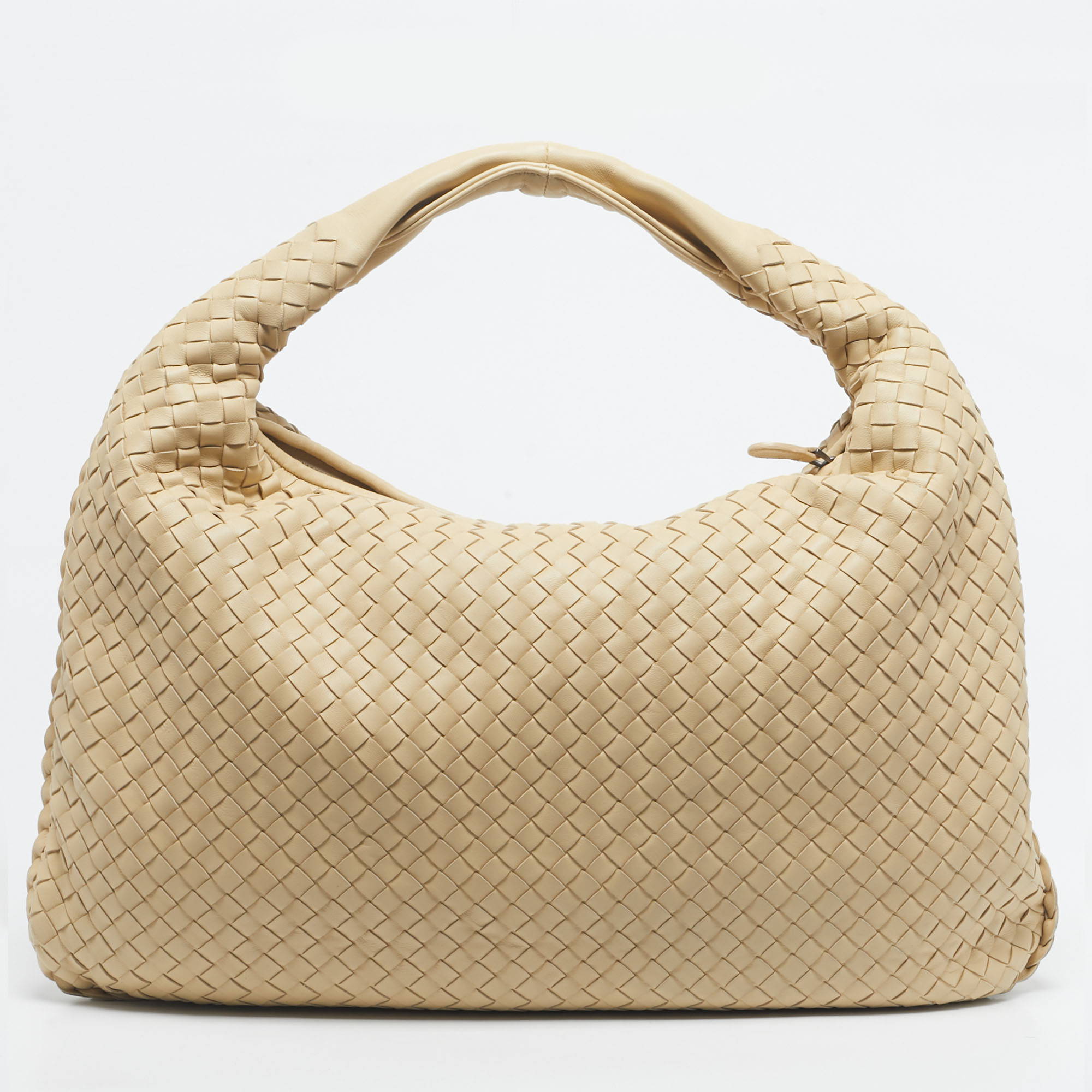 

Bottega Veneta Cream Intrecciato Leather  Veneta Hobo