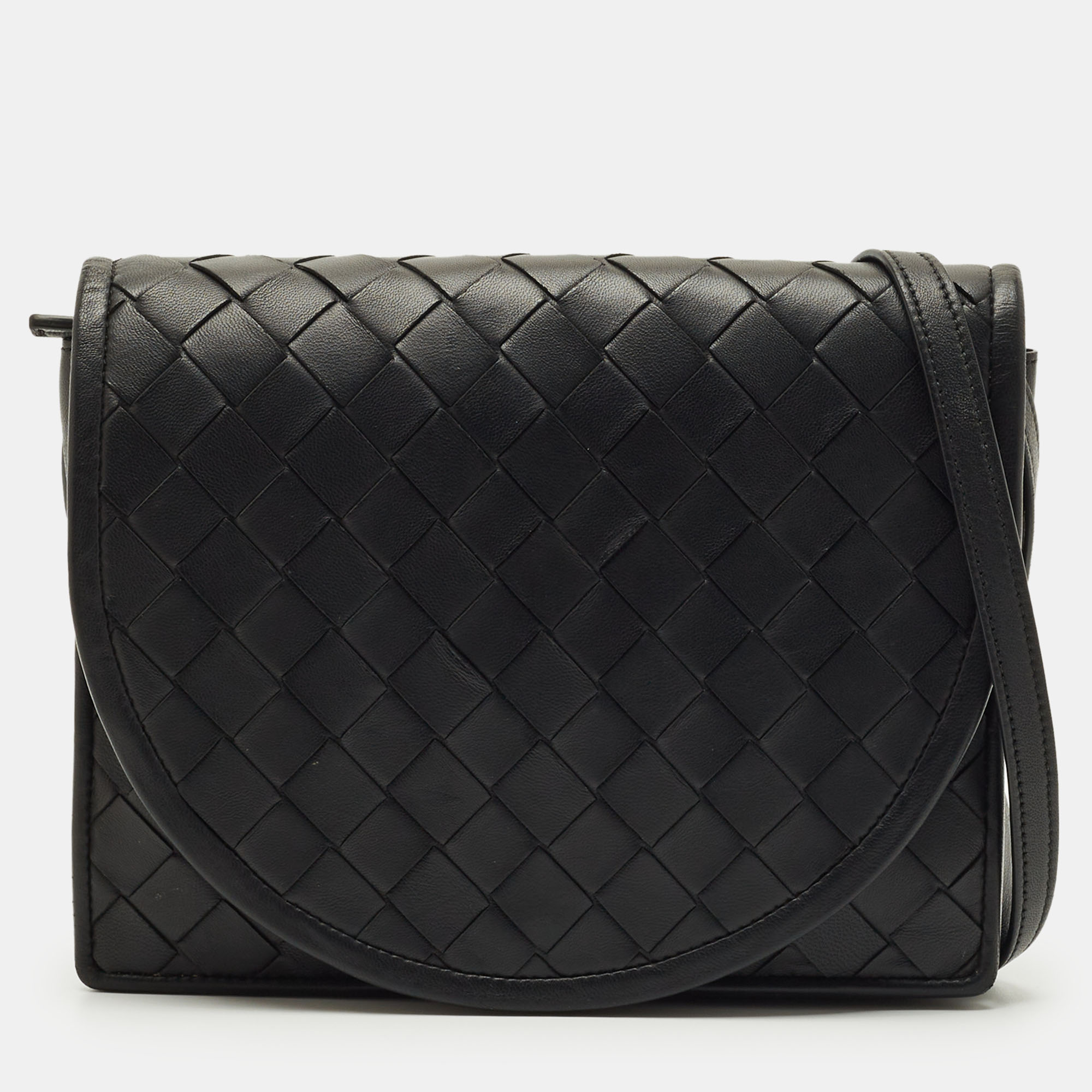 

Bottega Veneta Black Intrecciato Leather Flap Crossbody Bag