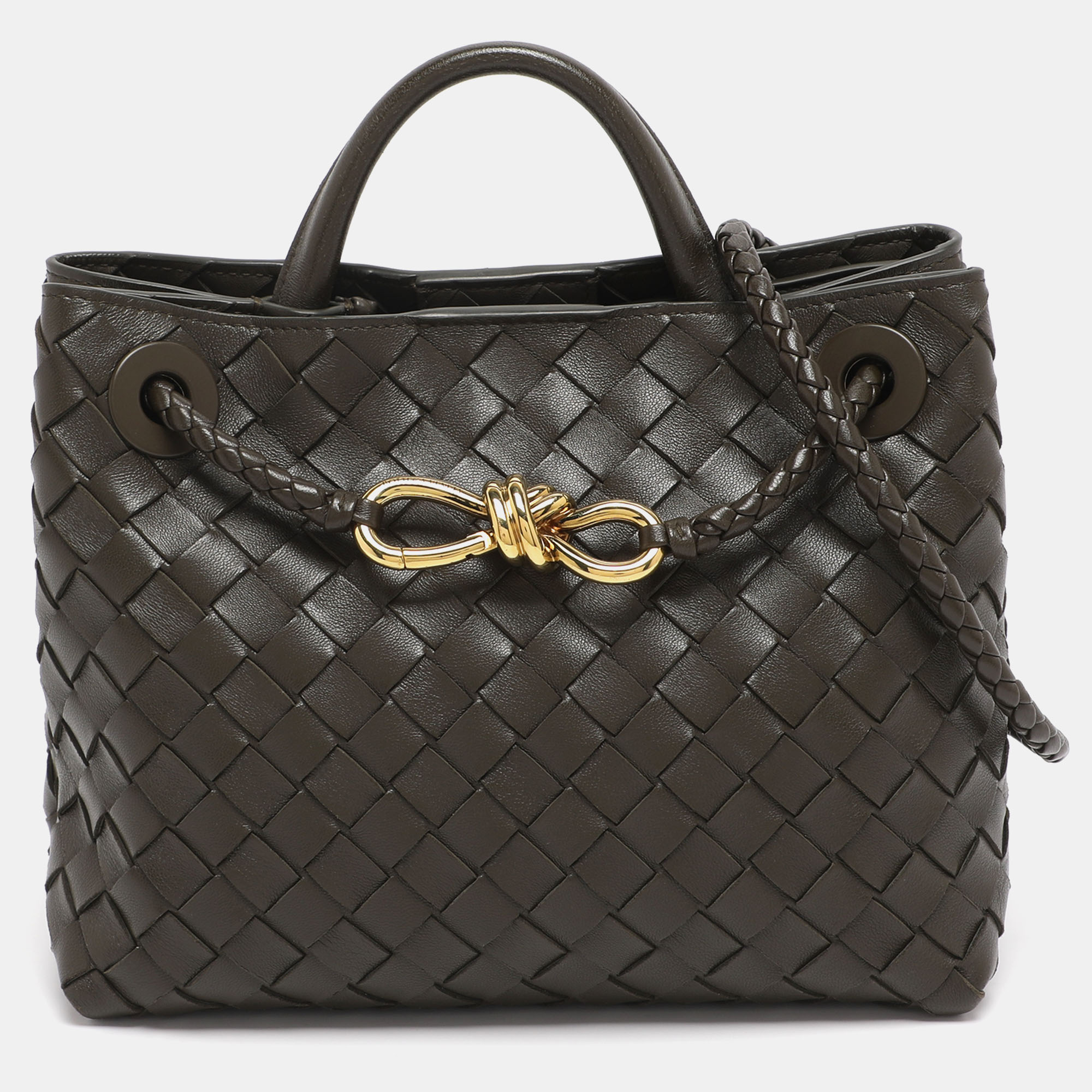 

Bottega Veneta Dark Green Intrecciato Leather Small Andiamo Tote