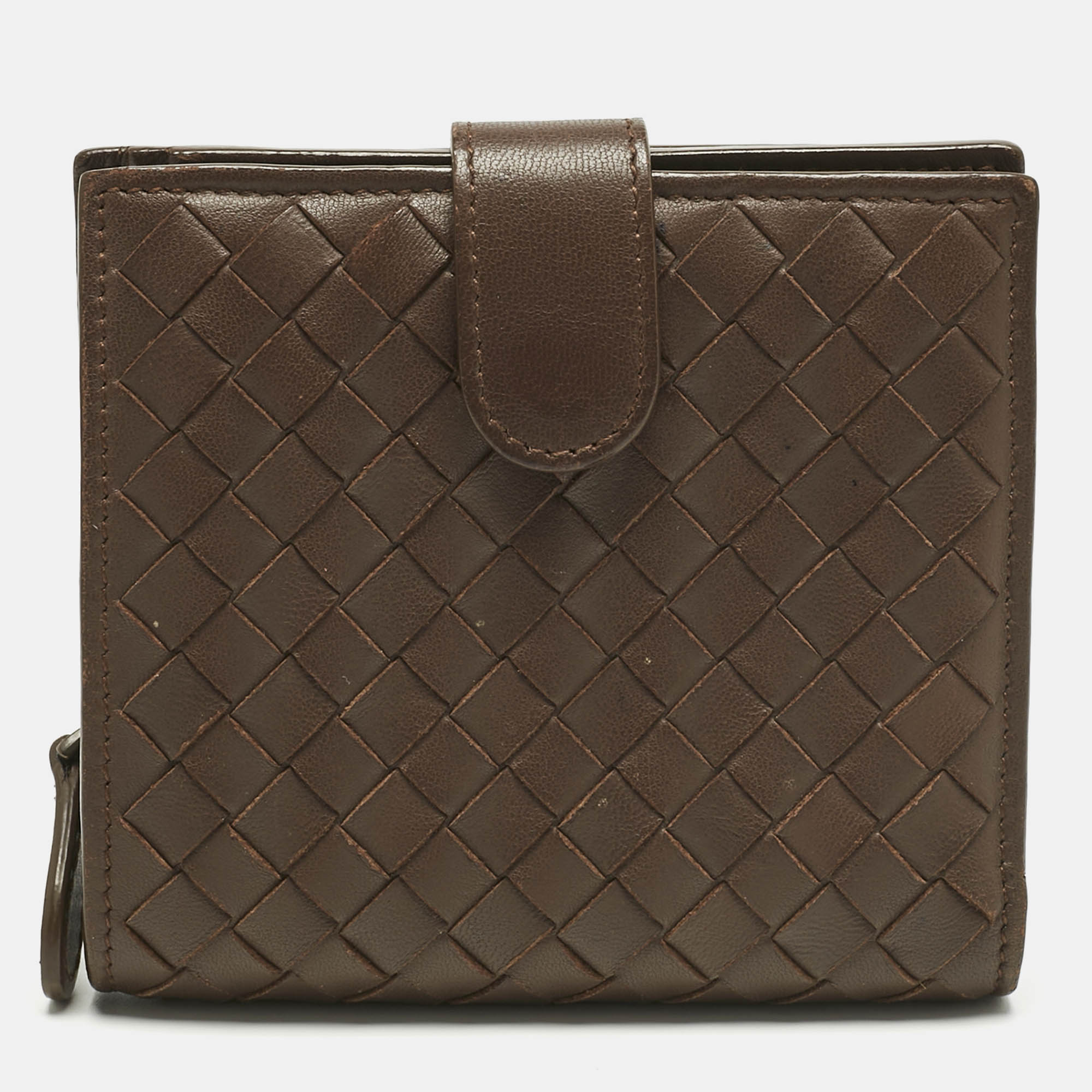 

Bottega Veneta Dark Brown Intrecciato Leather French Wallet