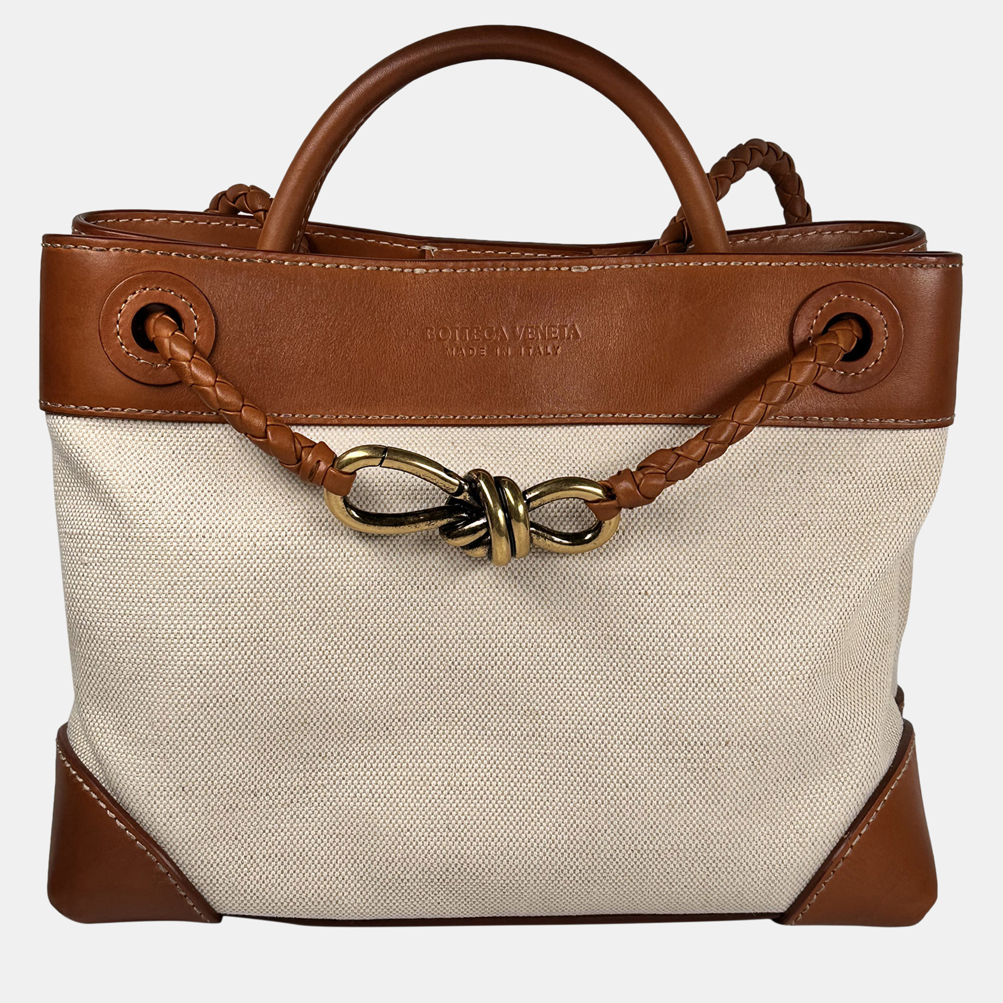 

Bottega Veneta Small Andiamo Leather-trimmed Canvas Tote, Brown