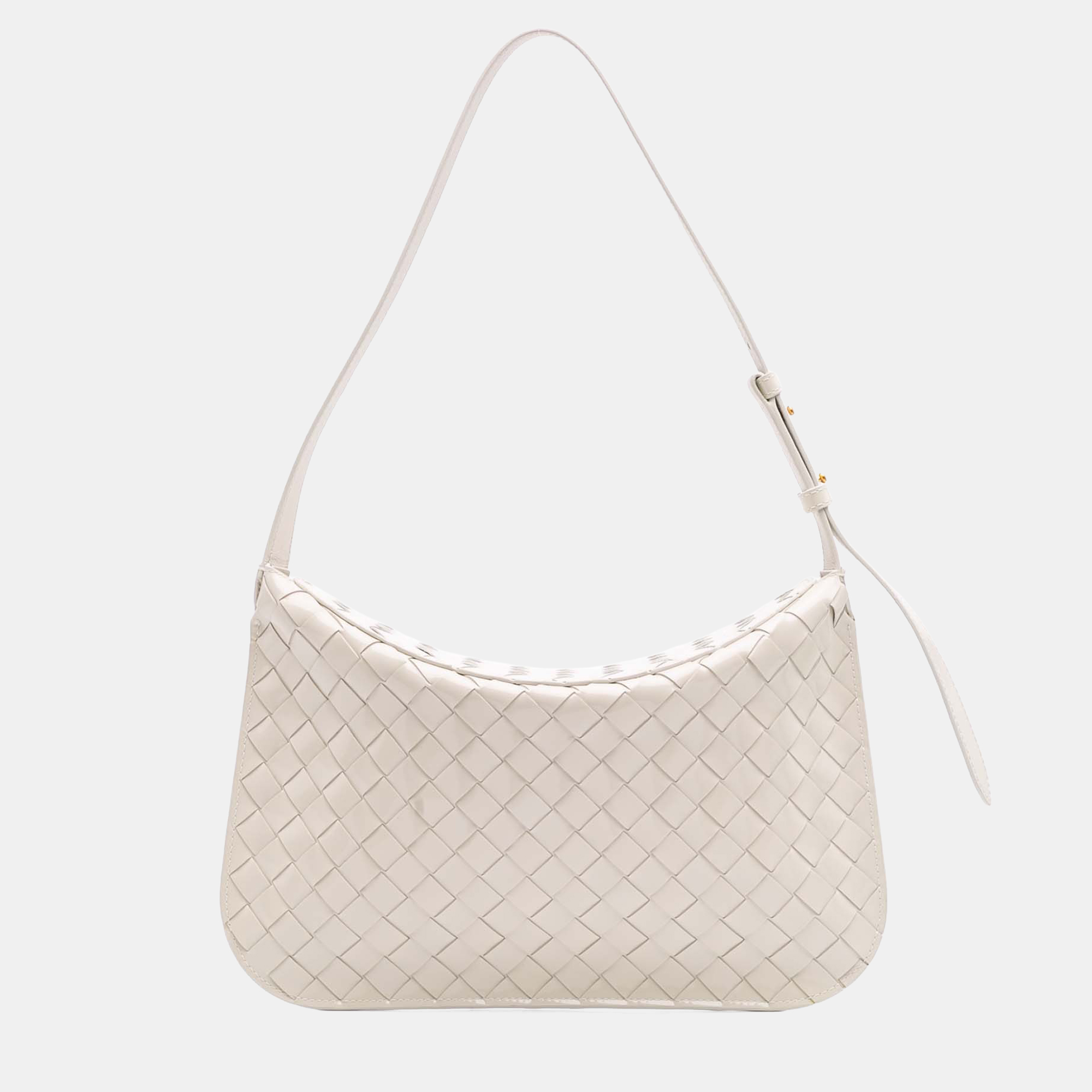 

Bottega Veneta White Brushed Calfskin Intrecciato Cradle Fold Over Shoulder Bag