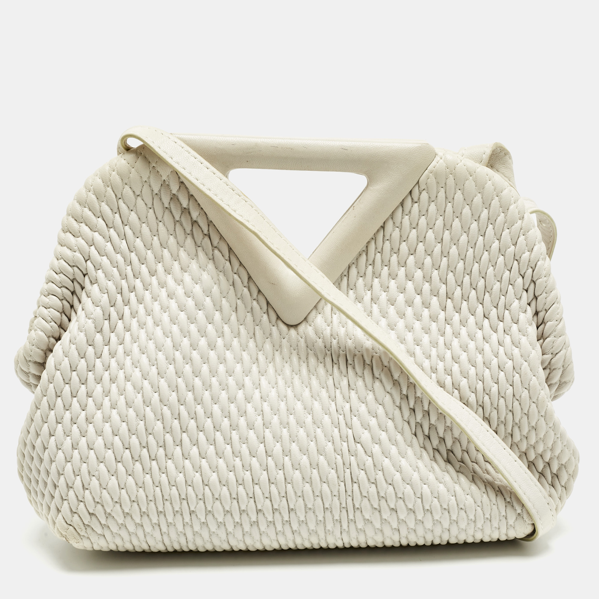 

Bottega Veneta White Matelasse Leather  The Point Triangle Bag