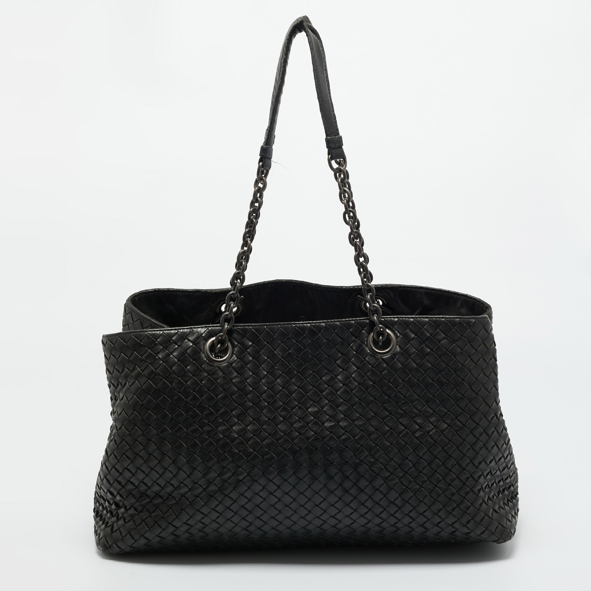 

Bottega Veneta Black Intrecciato Leather Chain Tote