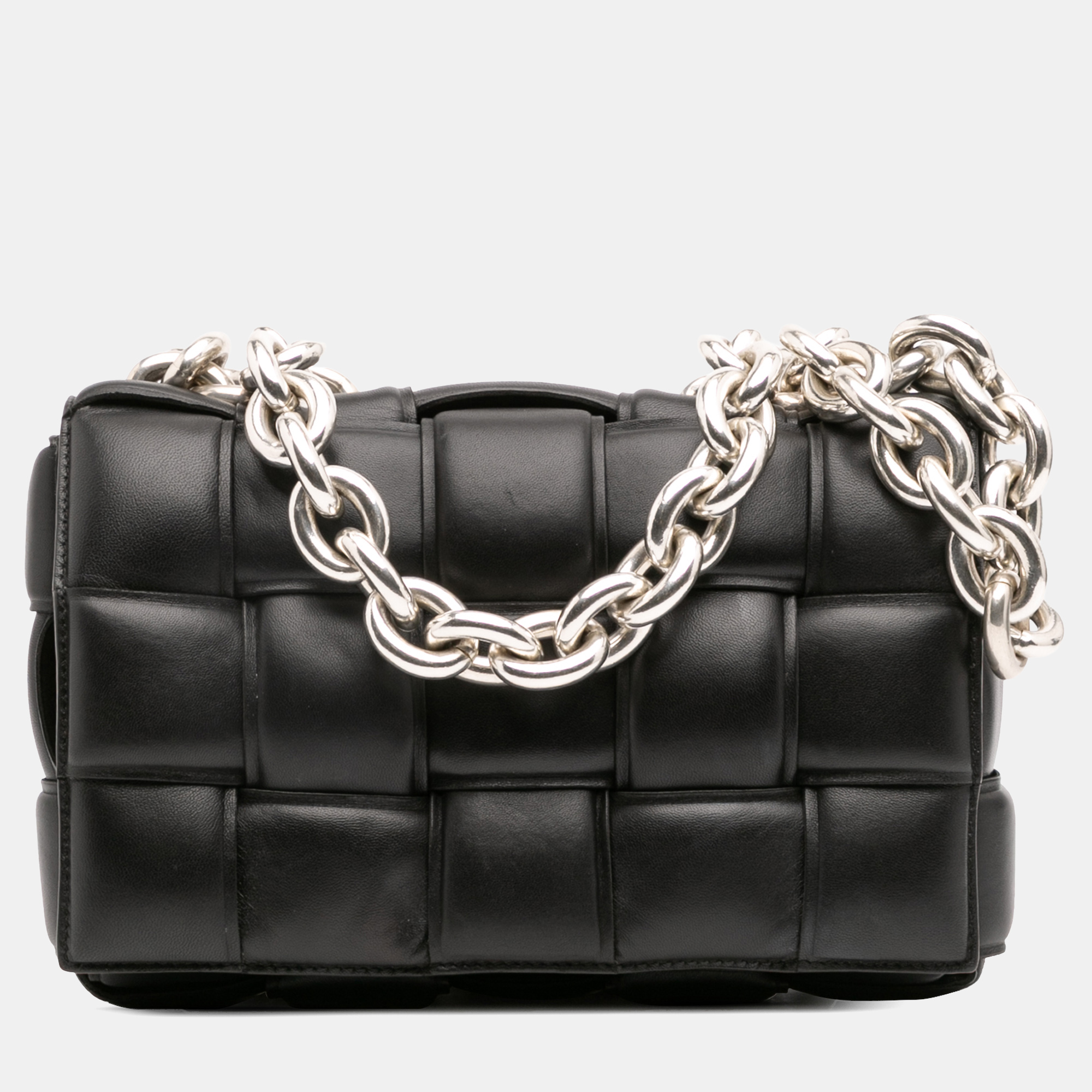 

Bottega Veneta Black Nappa Intrecciato Padded Chain Cassette Satchel