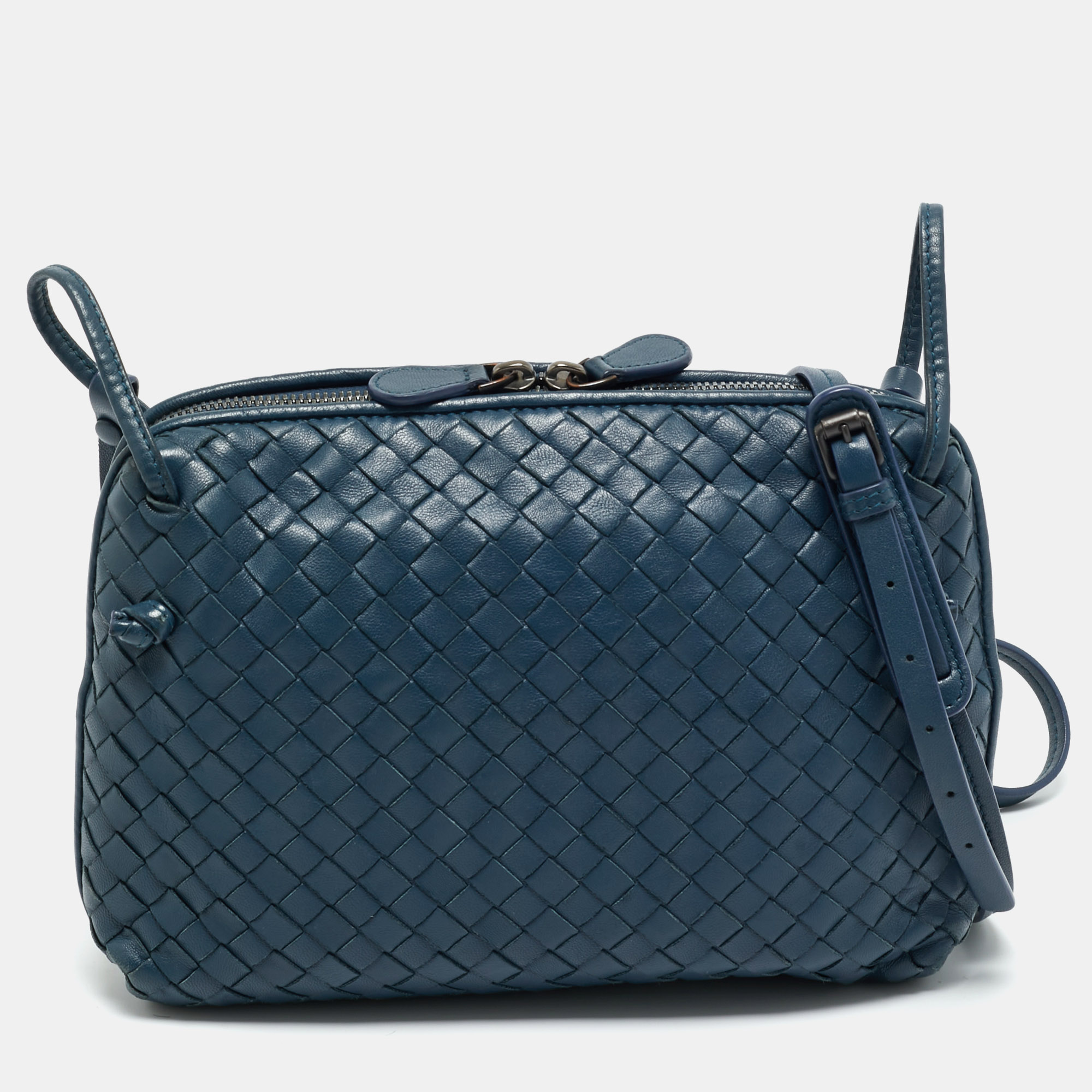 

Bottega Veneta Navy Blue Intrecciato Leather Nodini Crossbody Bag