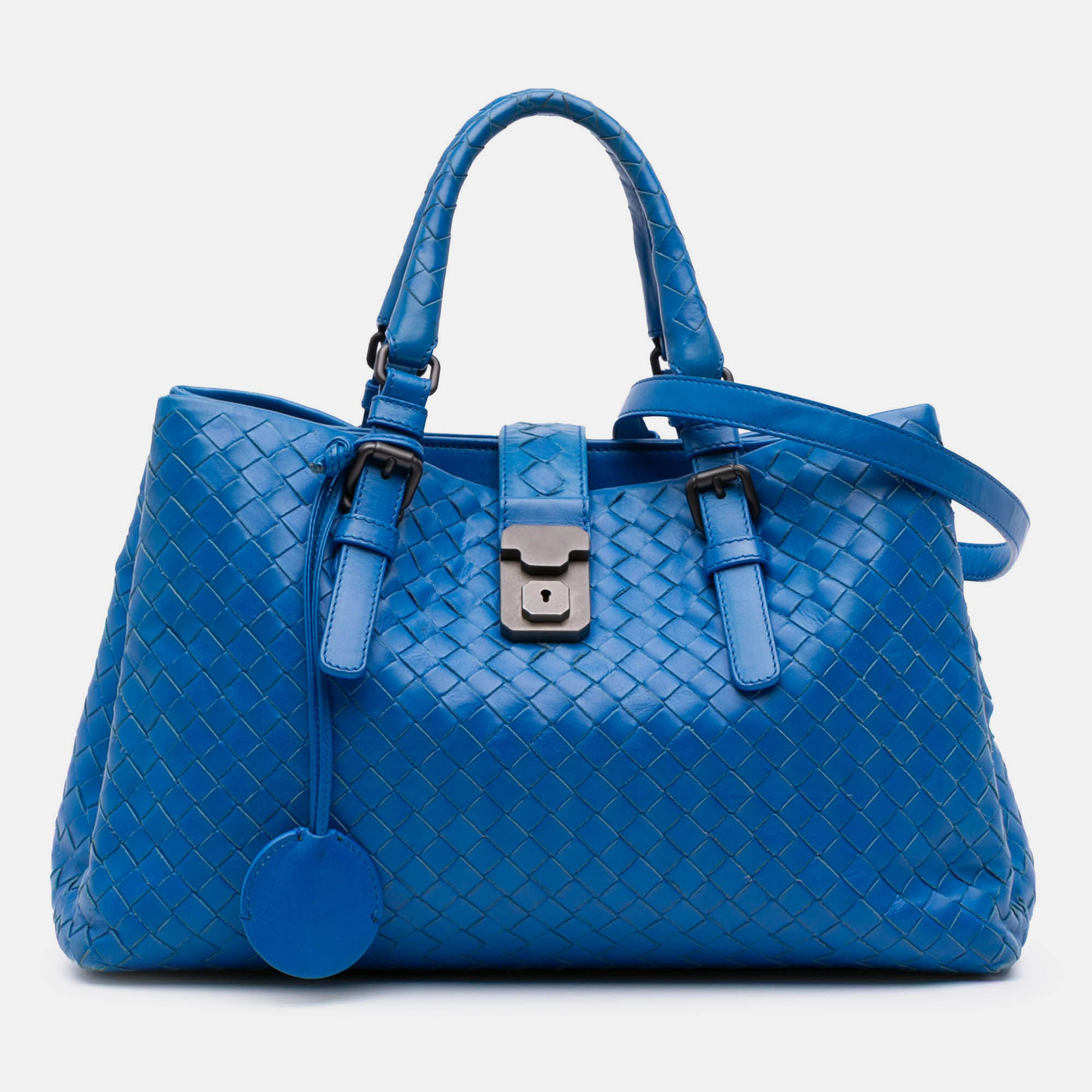 

Bottega Veneta Blue Small Nappa Intrecciato Roma Satchel