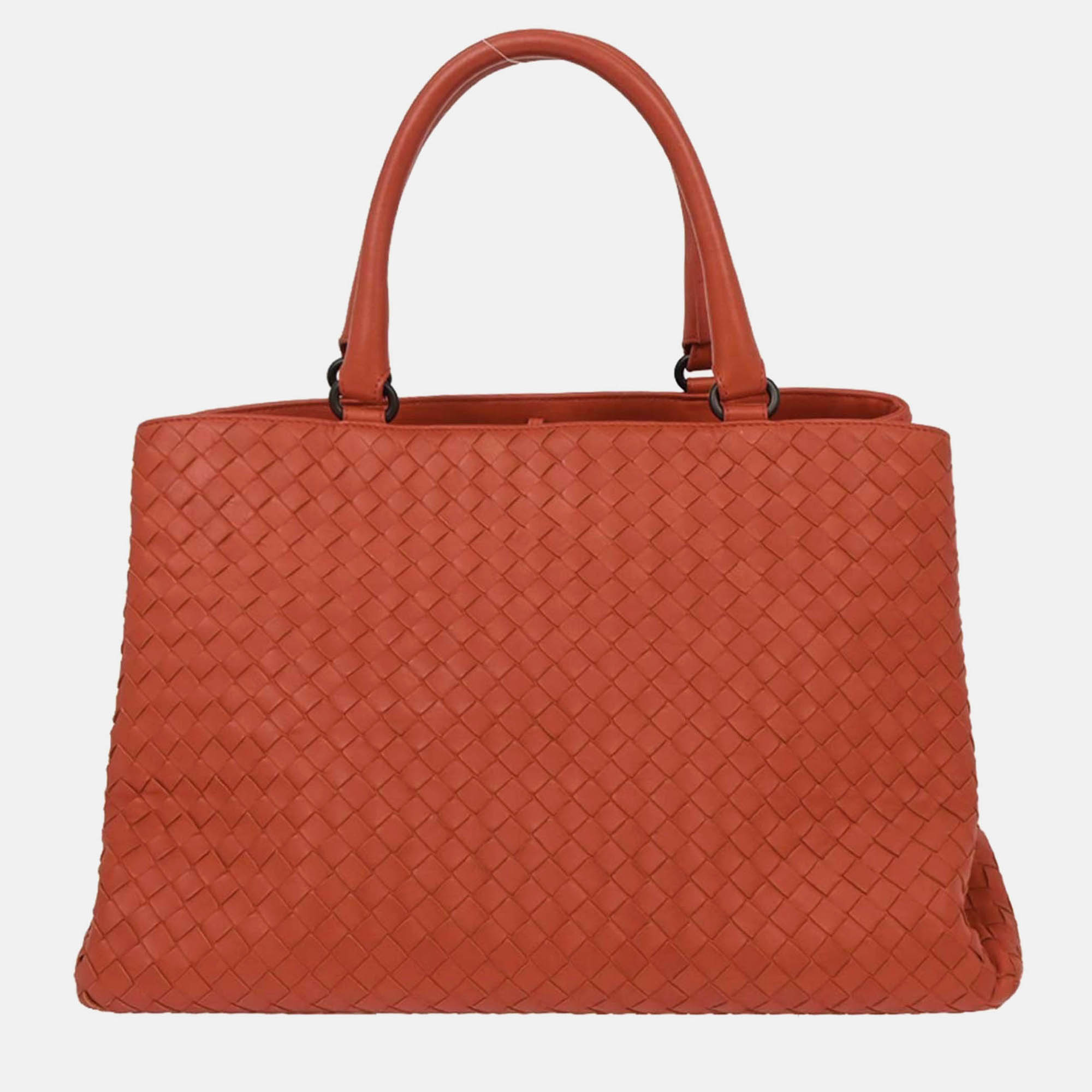 

Bottega Veneta Vermilion Red Leather Intrecciato Tote Handbag