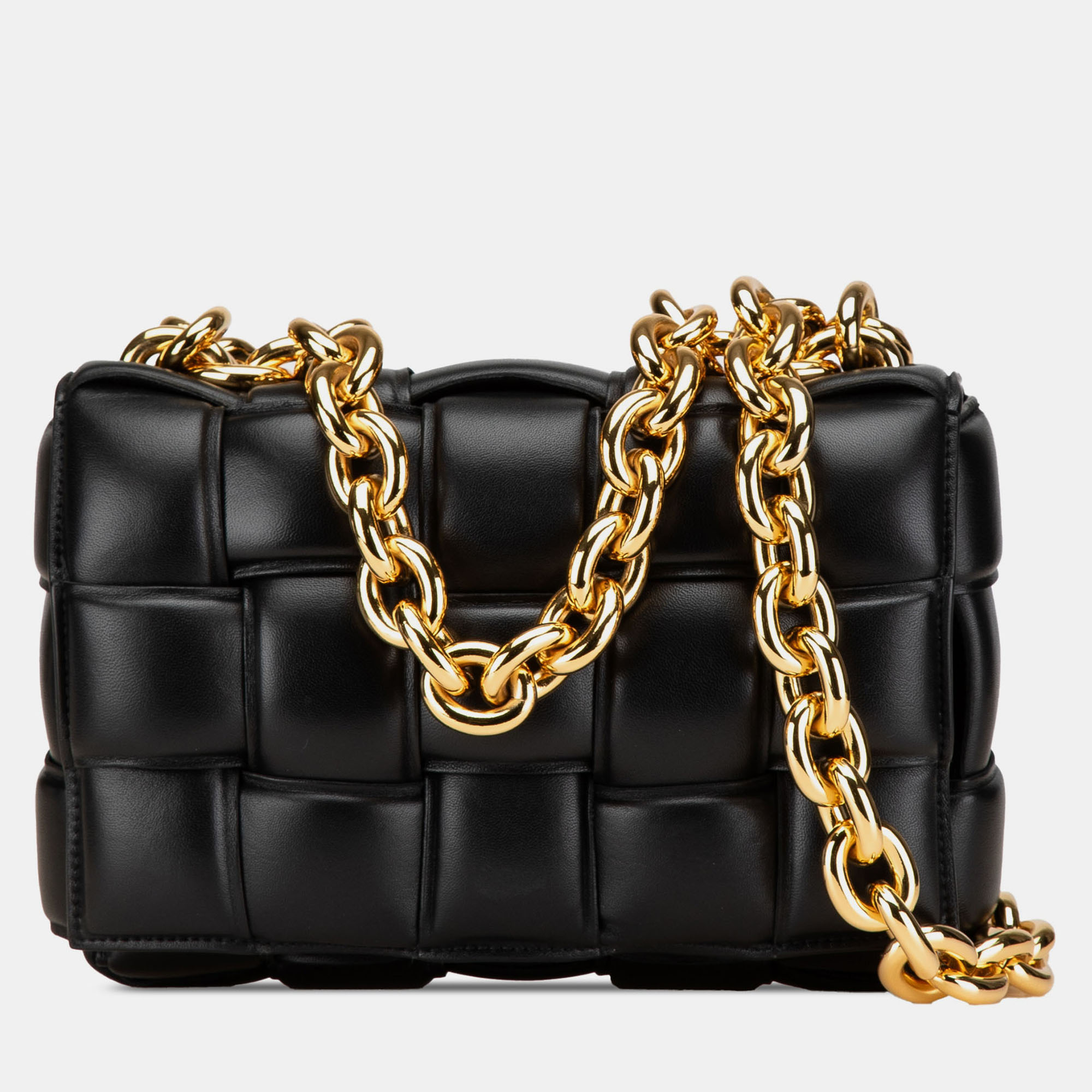 

Bottega Veneta Black Nappa Intrecciato Padded Chain Cassette Satchel