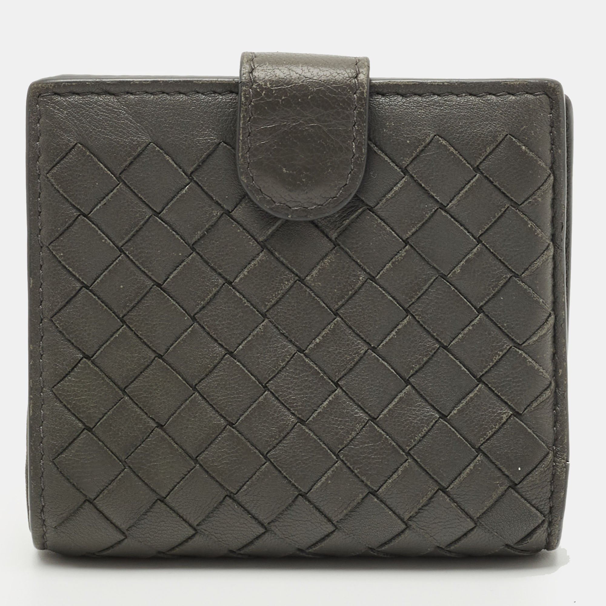 

Bottega Veneta Grey Intrecciato Leather Flap French Wallet