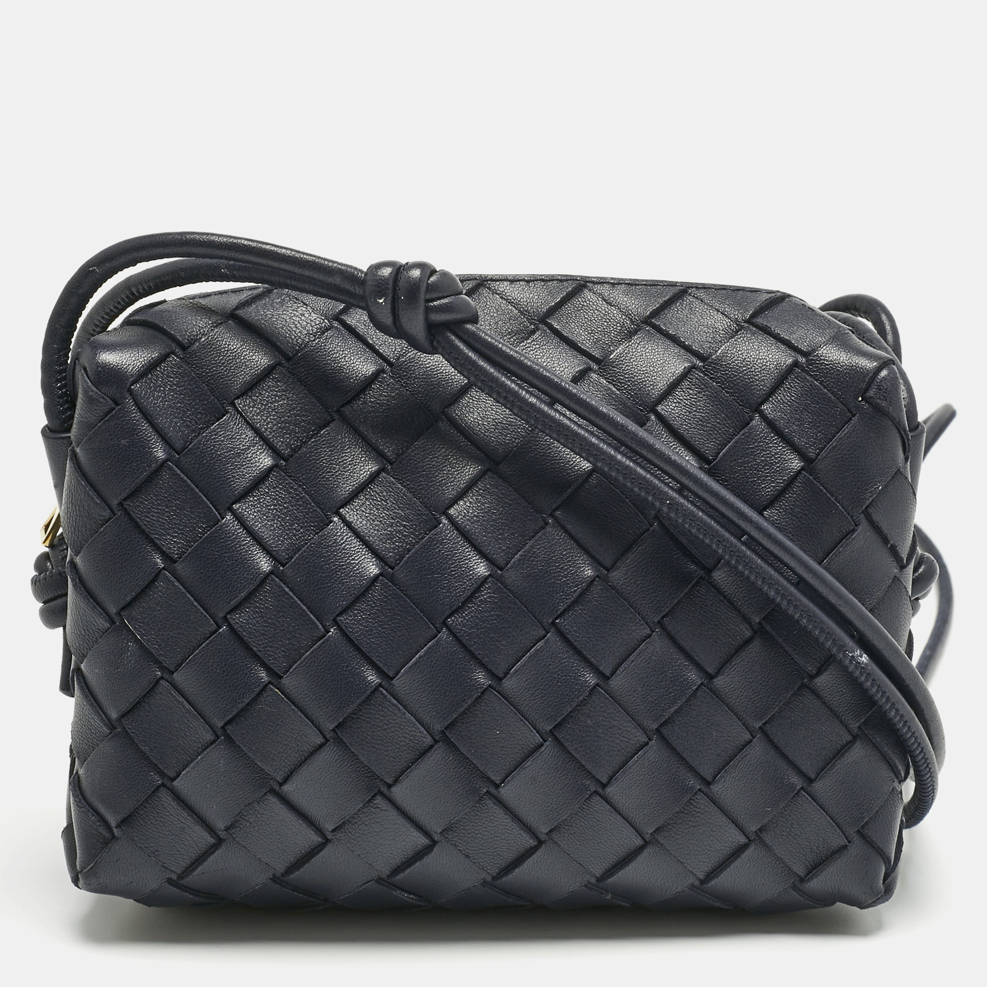 

Bottega Veneta Dark Blue Intrecciato Leather Mini Loop Camera Crossbody Bag