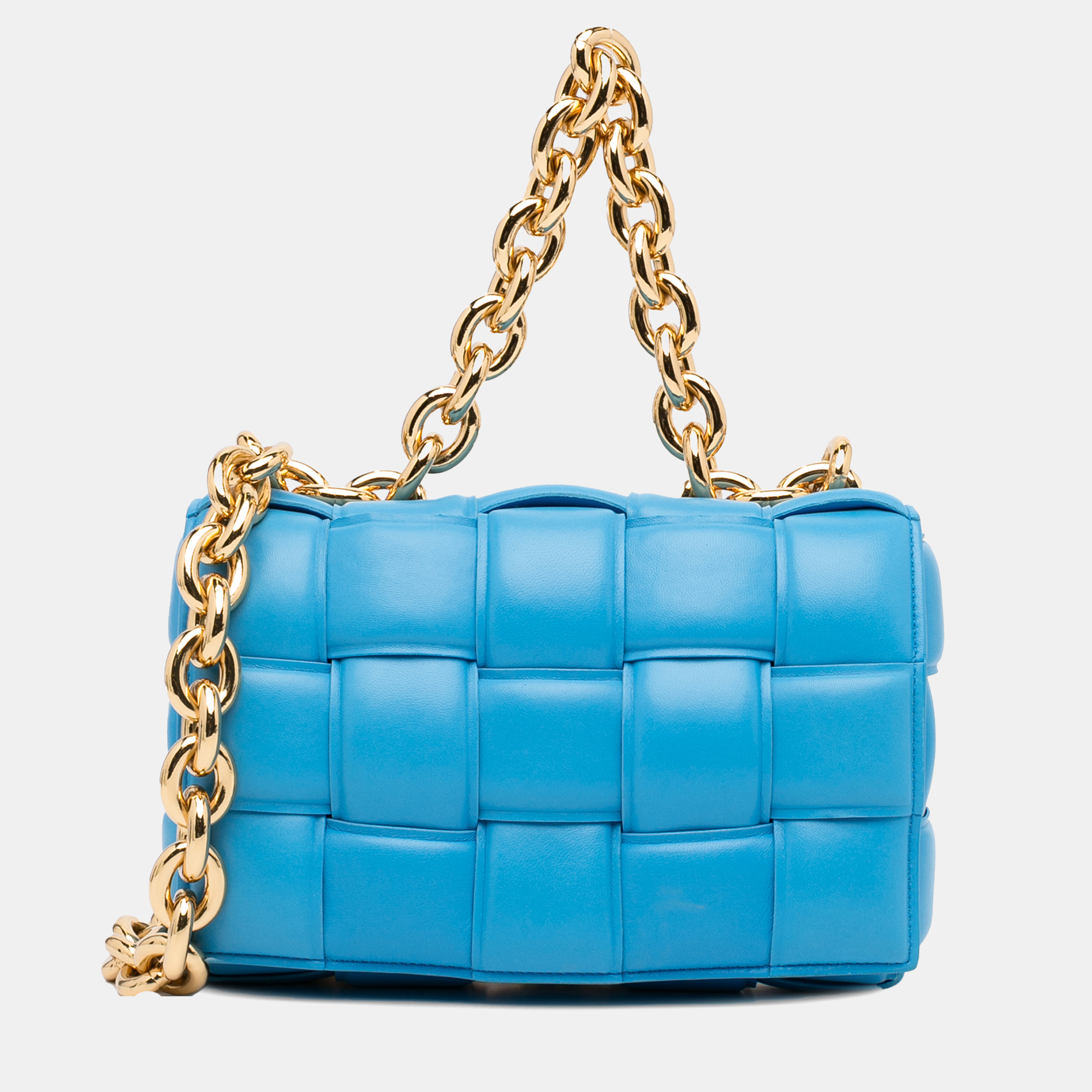 

Bottega Veneta Blue Nappa Intrecciato Padded Chain Cassette Satchel