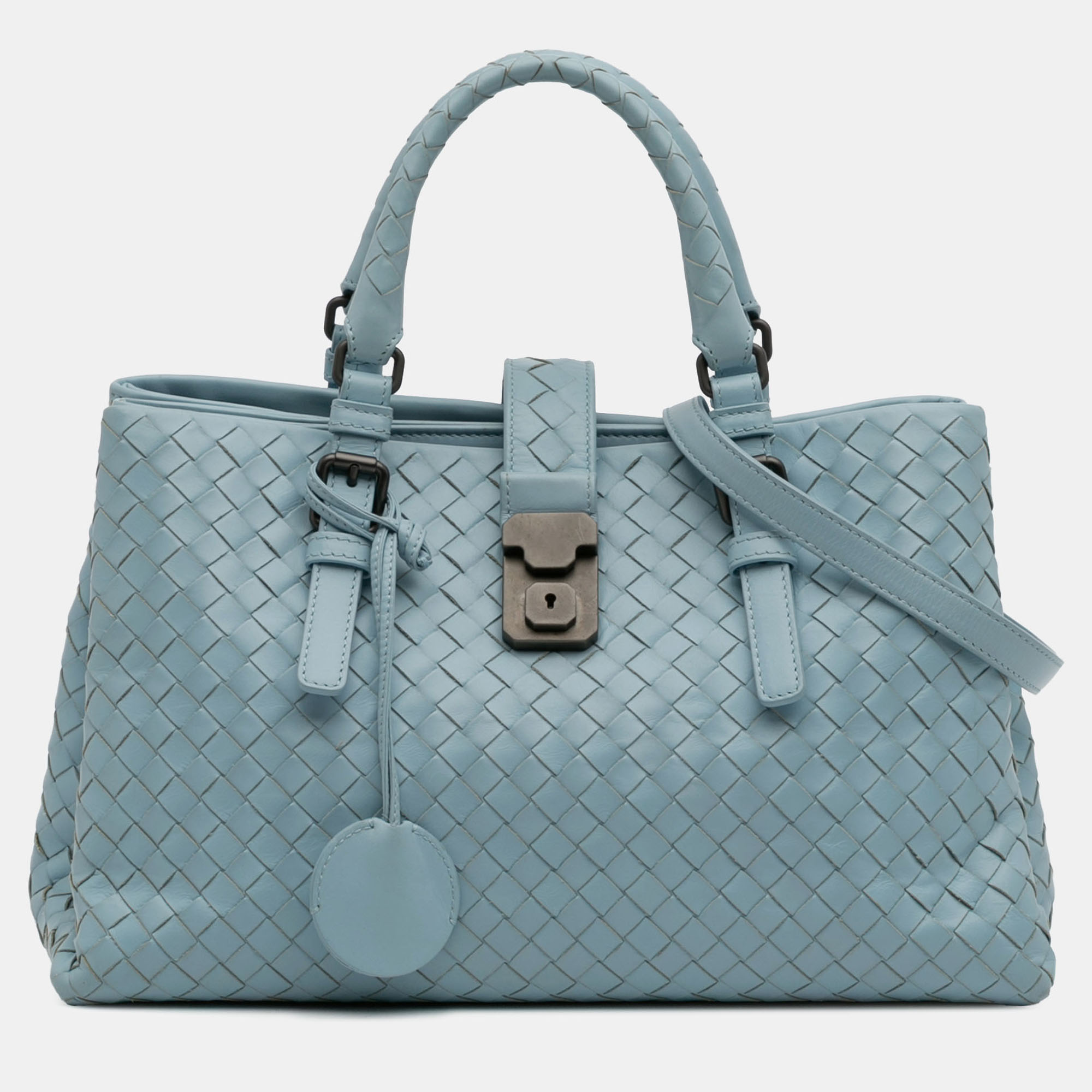 

Bottega Veneta Blue Small Nappa Intrecciato Roma Satchel