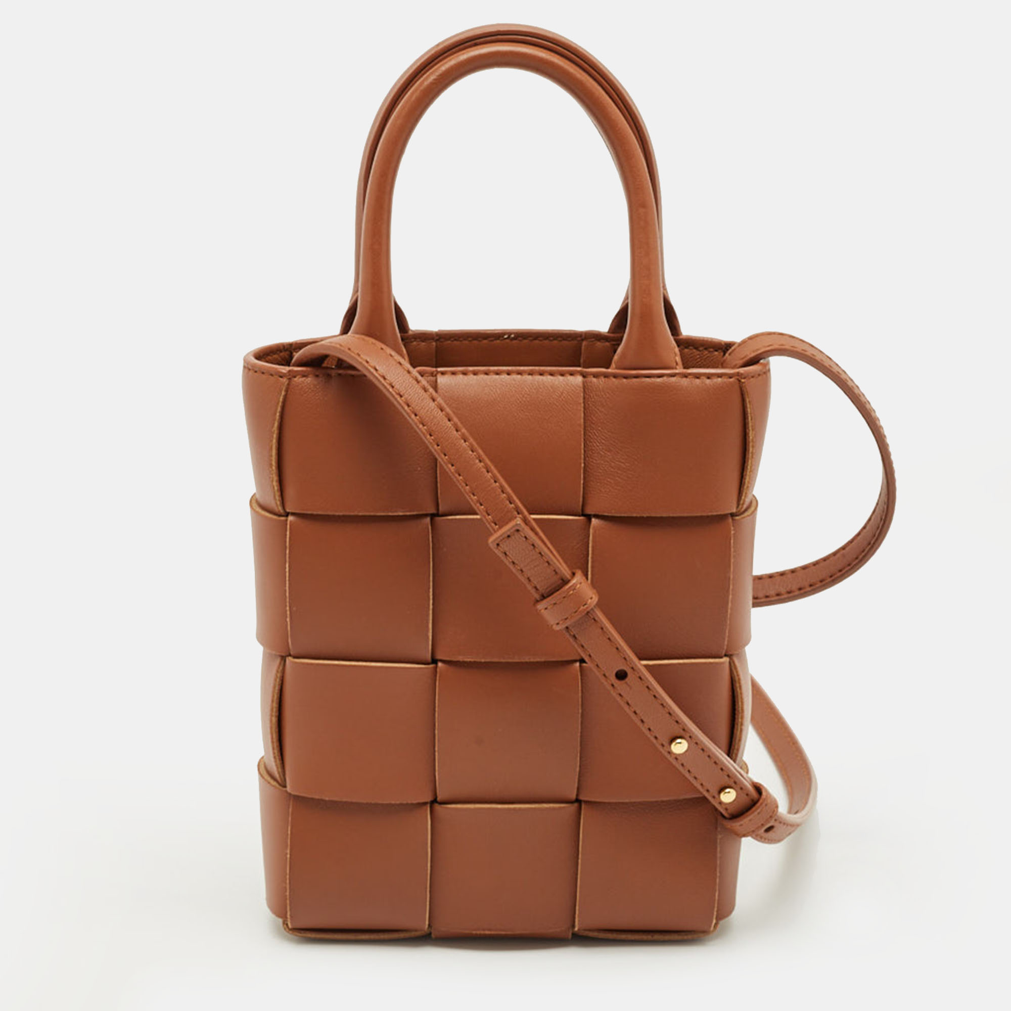 

Bottega Veneta Brown Intreccio Leather Mini Cassette Tote