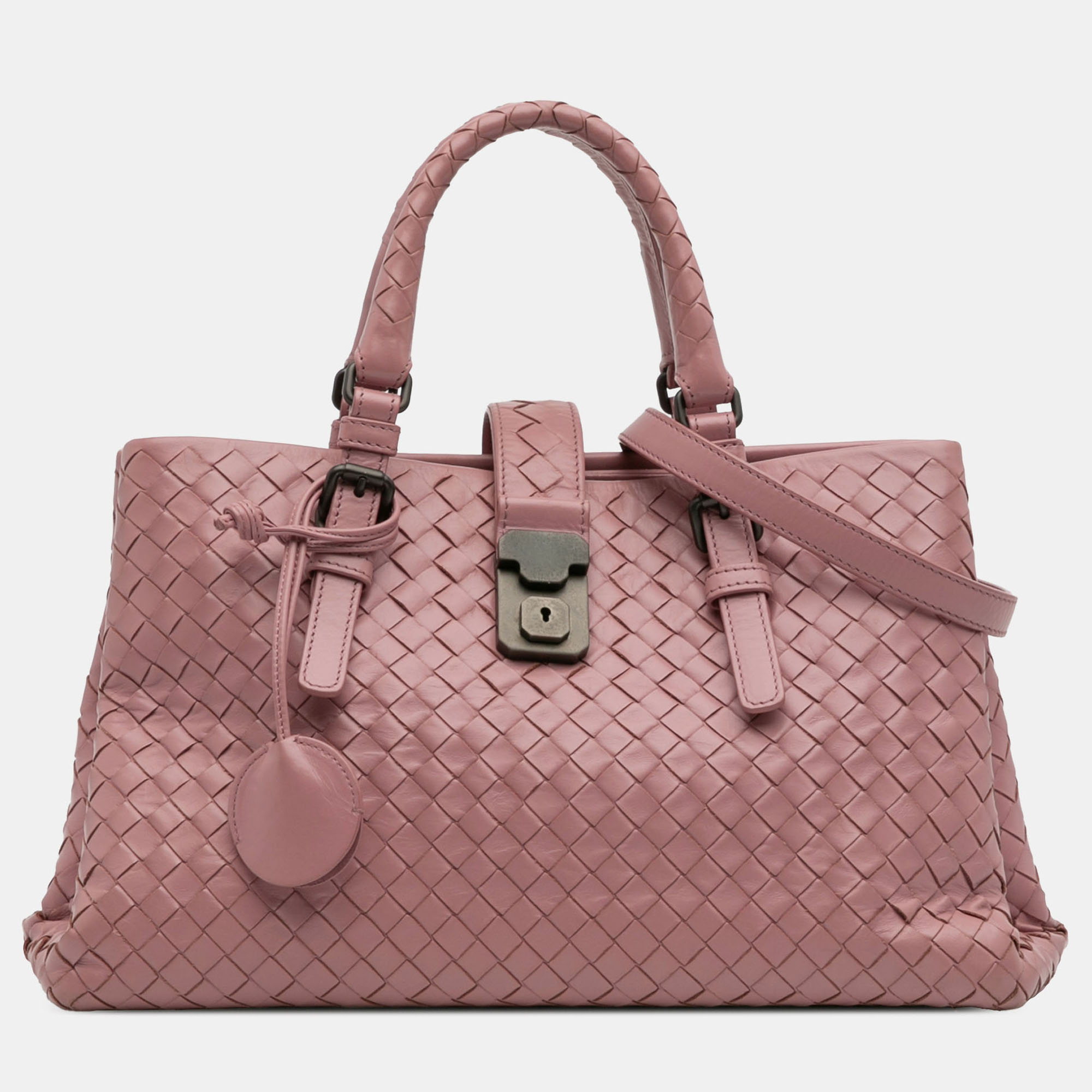 

Bottega Veneta Pink Small Nappa Intrecciato Roma Satchel
