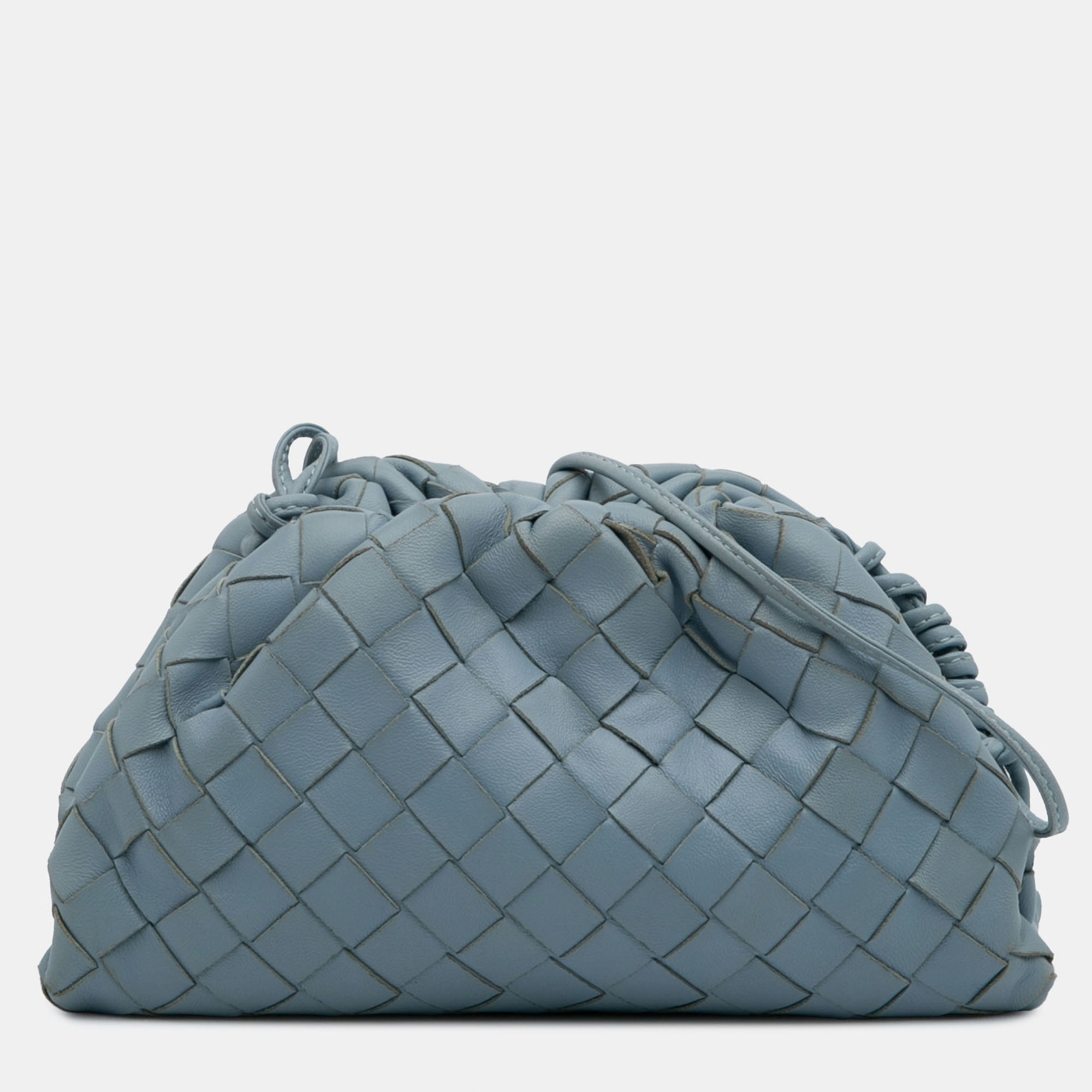 Pre-owned Bottega Veneta Blue Nappa Intrecciato The Mini Pouch Crossbody