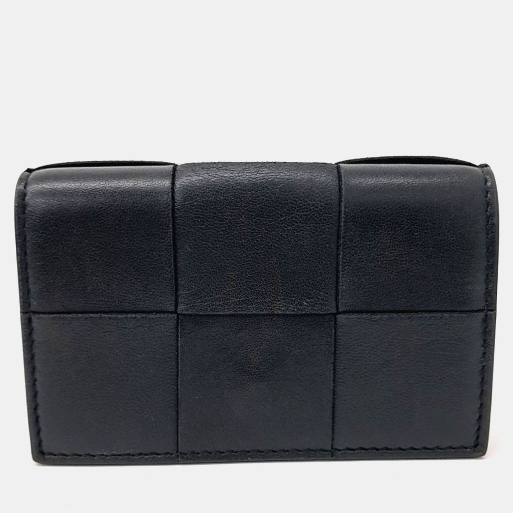 Pre-owned Bottega Veneta Black Leather Mesh Business Card Case