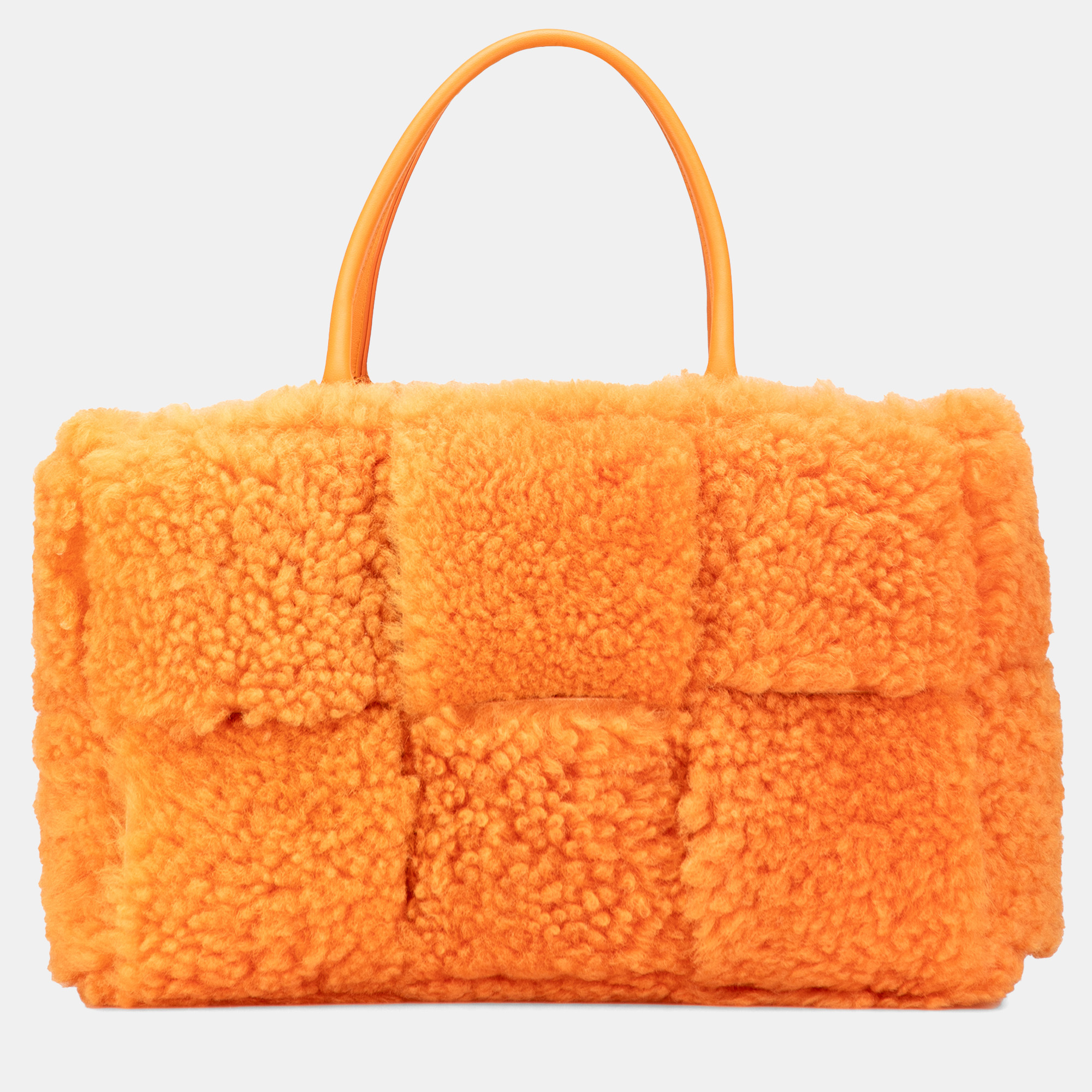 

Bottega Veneta Orange Small Shearling Intrecciato Arco Tote