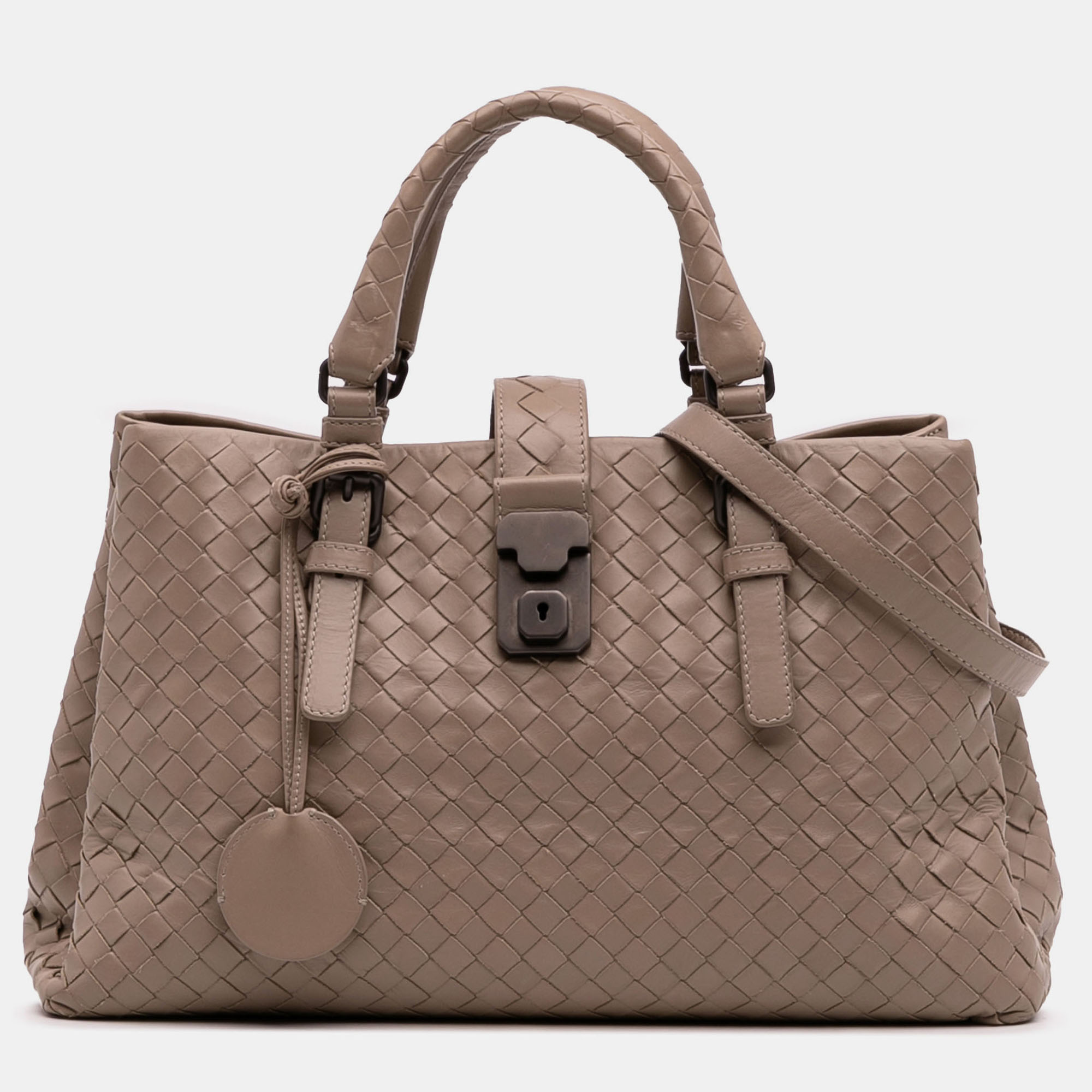 

Bottega Veneta Beige Brown Small Nappa Intrecciato Roma Satchel